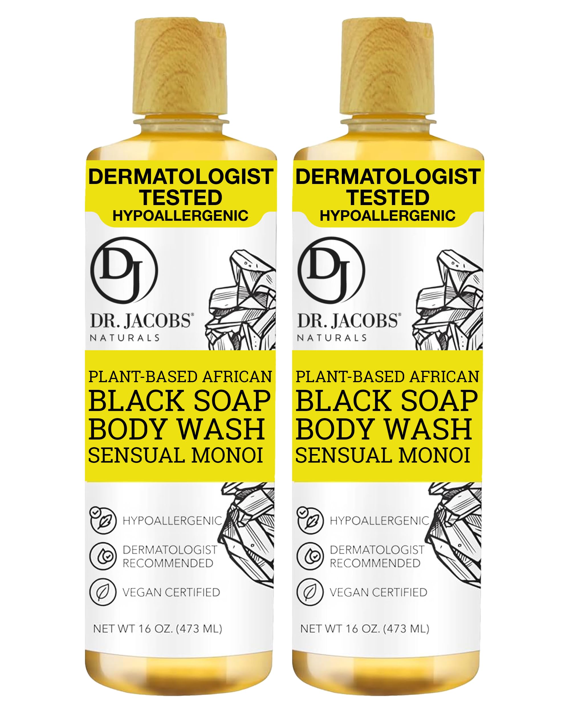 Dr Jacobs Naturals African Black Liquid Soap with Monoi – All-In-One Cleanser (16oz, 2pk)