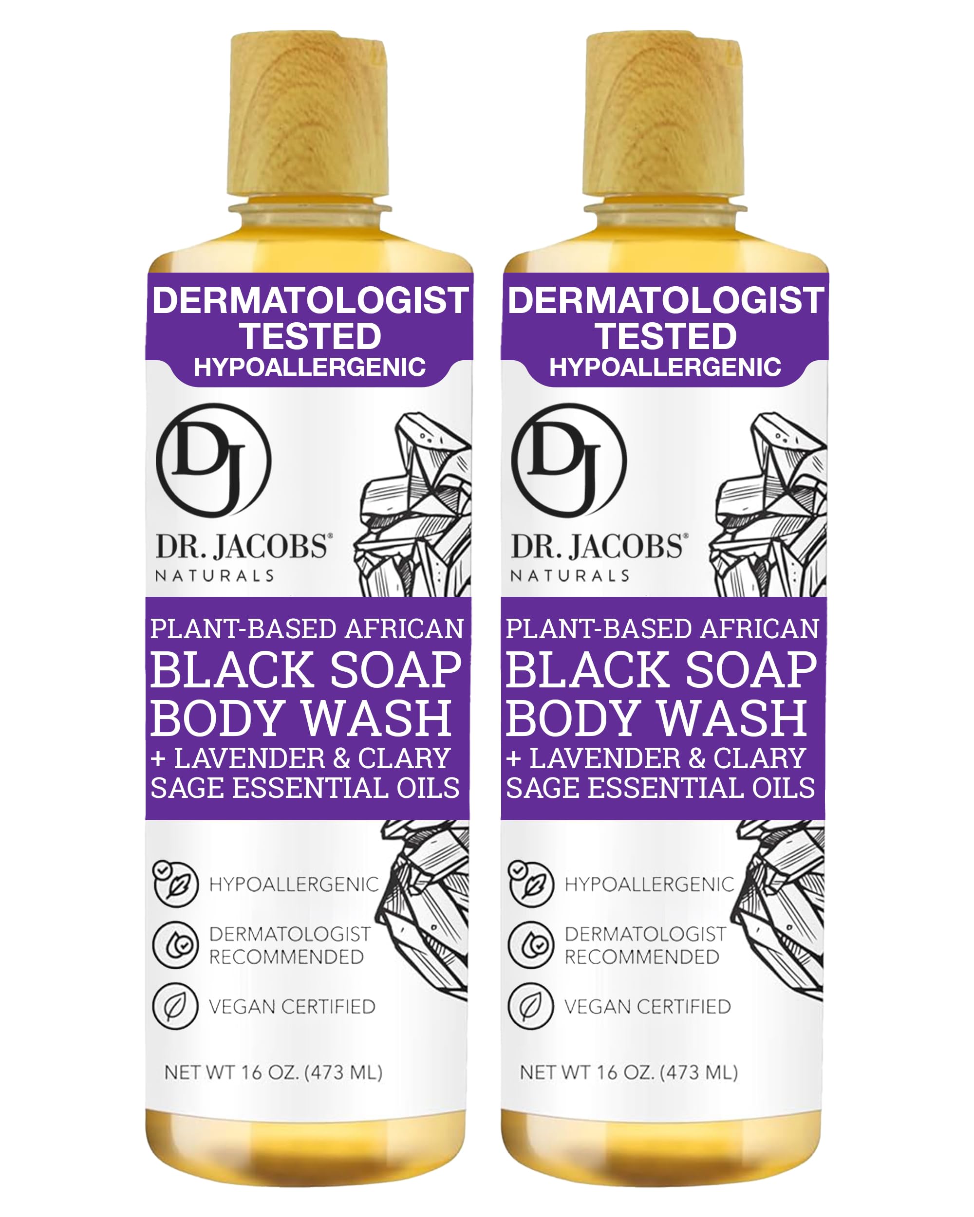 Dr Jacobs Naturals African Black Liquid Soap with Lavender & Sage – All-In-One Cleanser (2pk 16oz)