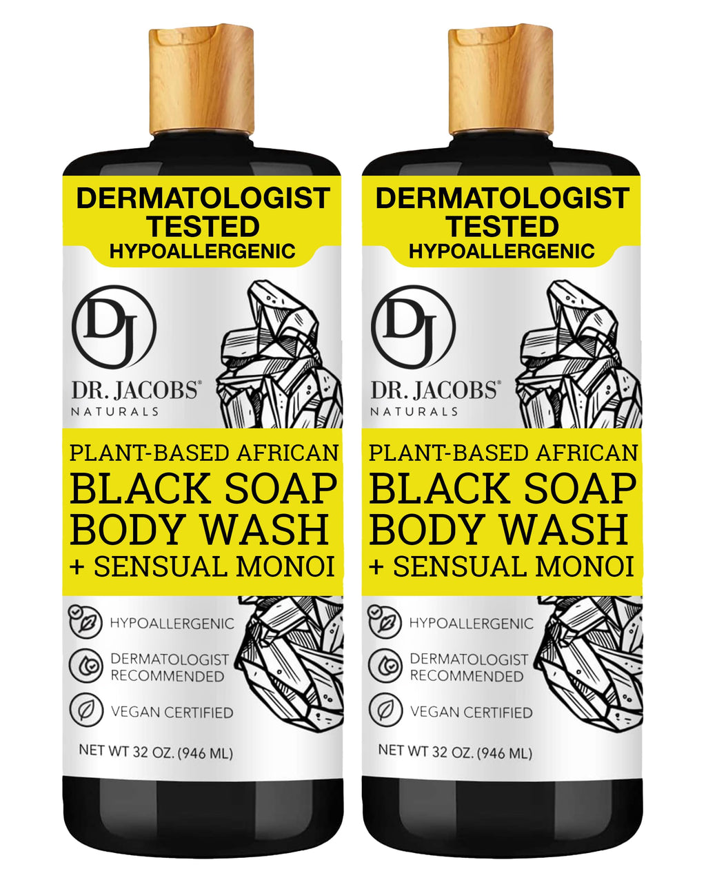 Dr Jacobs Naturals African Black Liquid Soap with Monoi Scent – All-In-One Wash (32oz 2pk)