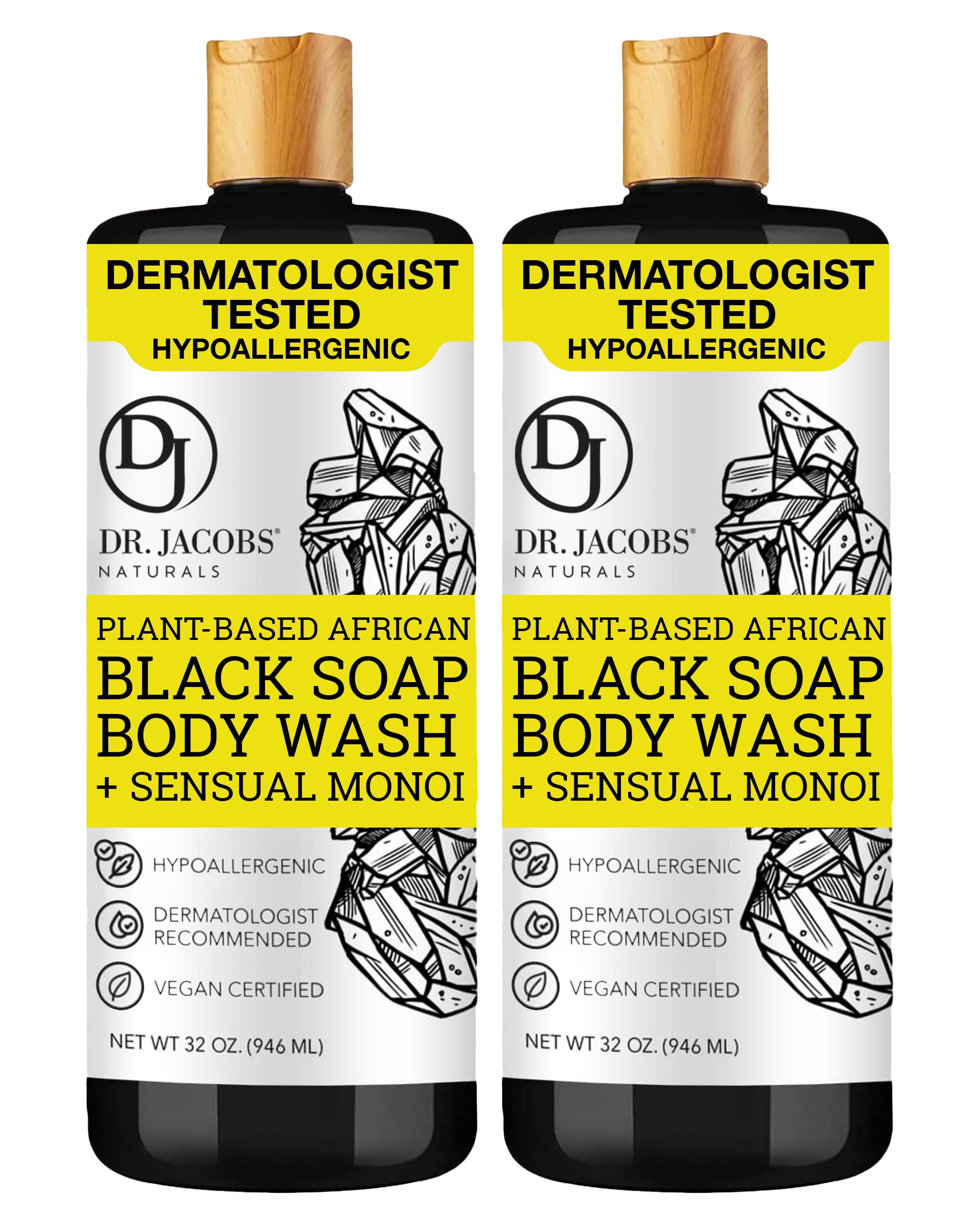 Dr Jacobs Naturals African Black Liquid Soap with Monoi Scent – All-In-One Wash (32oz 2pk)