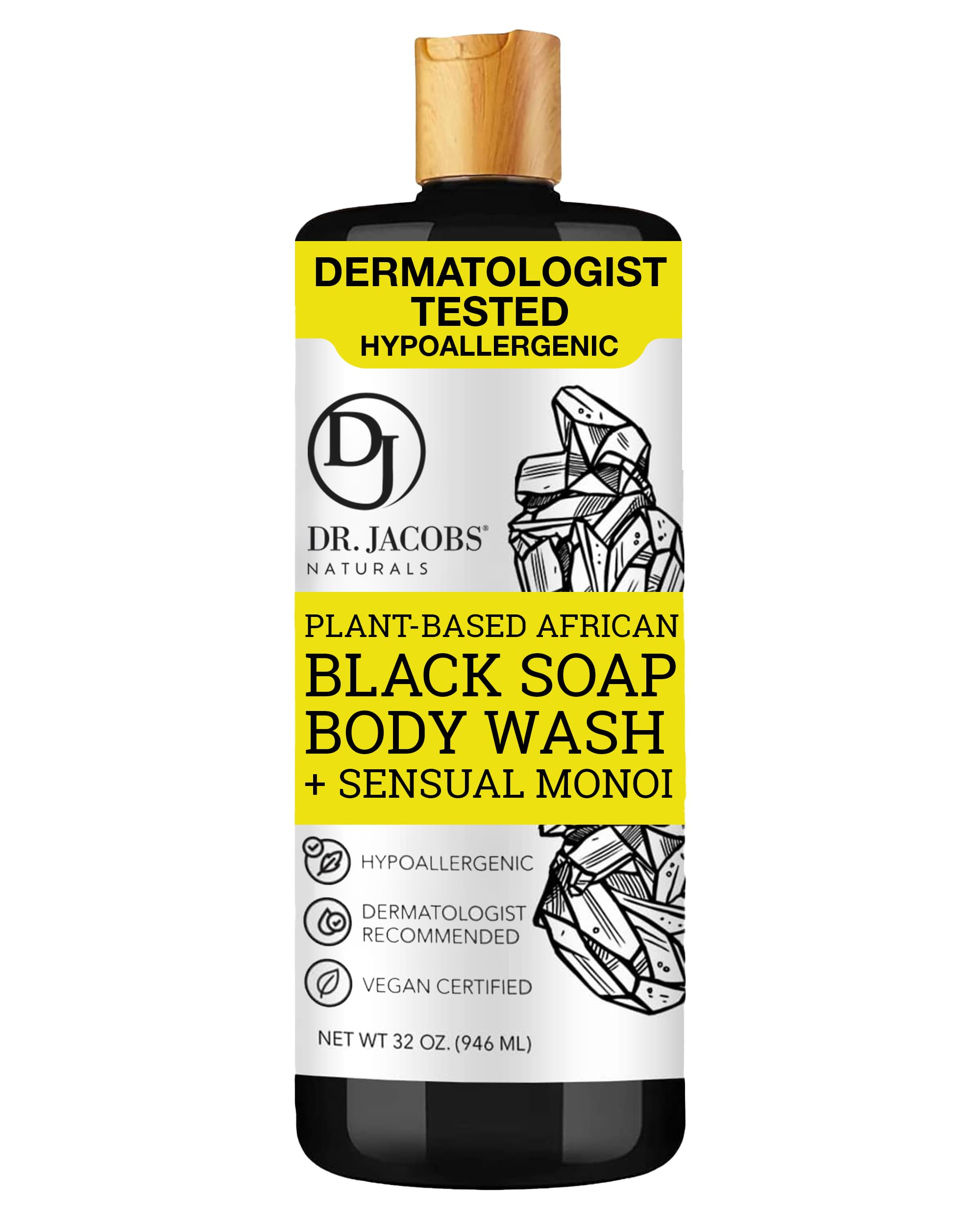 DR.JACOBS NATURALS African Black Soap with Monoi Scent – All-In-One 32oz