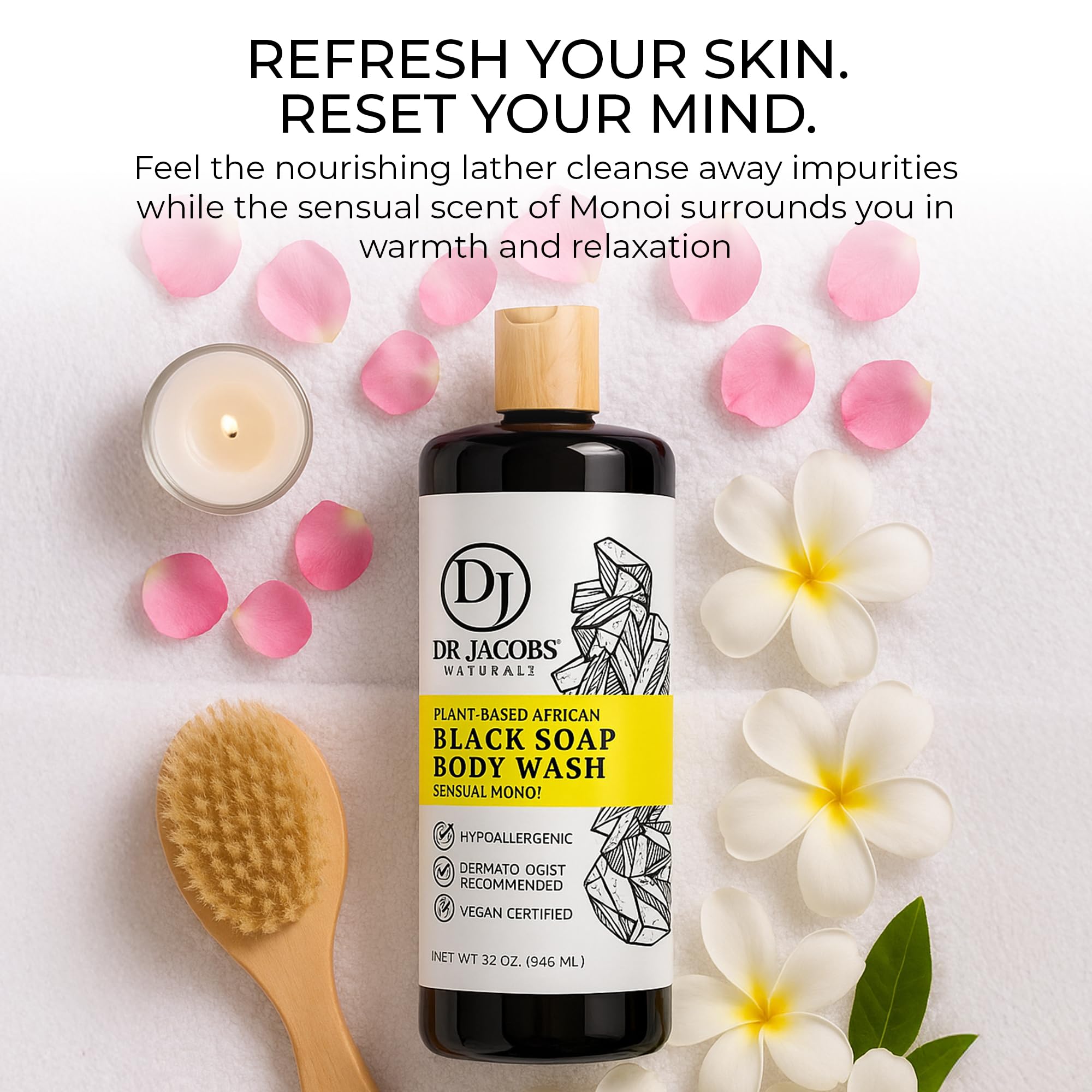 Dr Jacobs Naturals African Black Liquid Soap with Monoi Scent – All-In-One Wash (32oz 2pk)