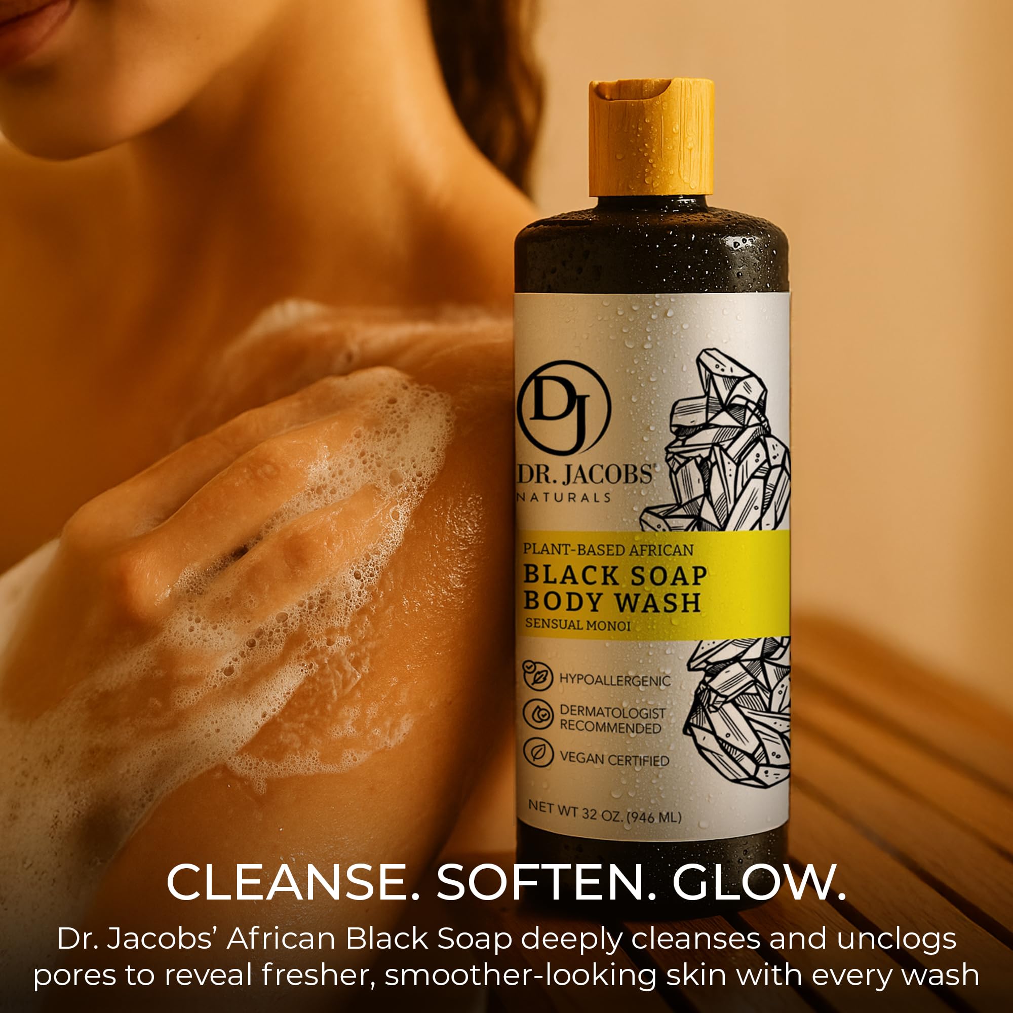 Dr Jacobs Naturals African Black Liquid Soap with Monoi Scent – All-In-One Wash (32oz 2pk)