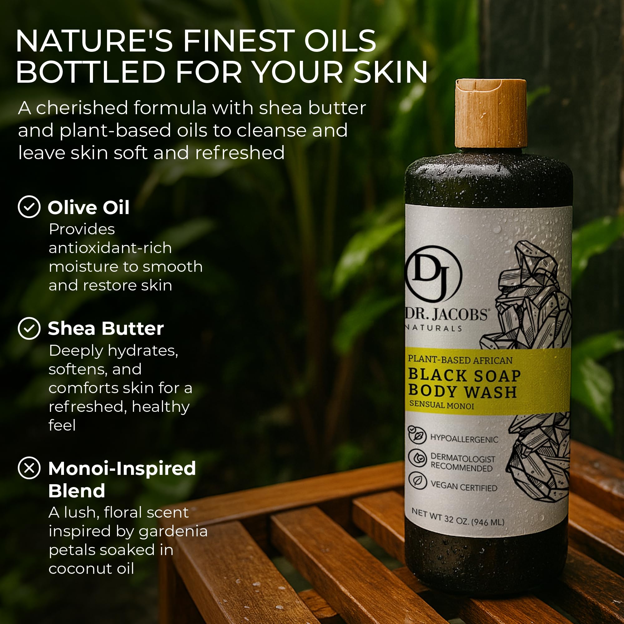 Dr Jacobs Naturals African Black Liquid Soap with Monoi Scent – All-In-One Wash (32oz 2pk)
