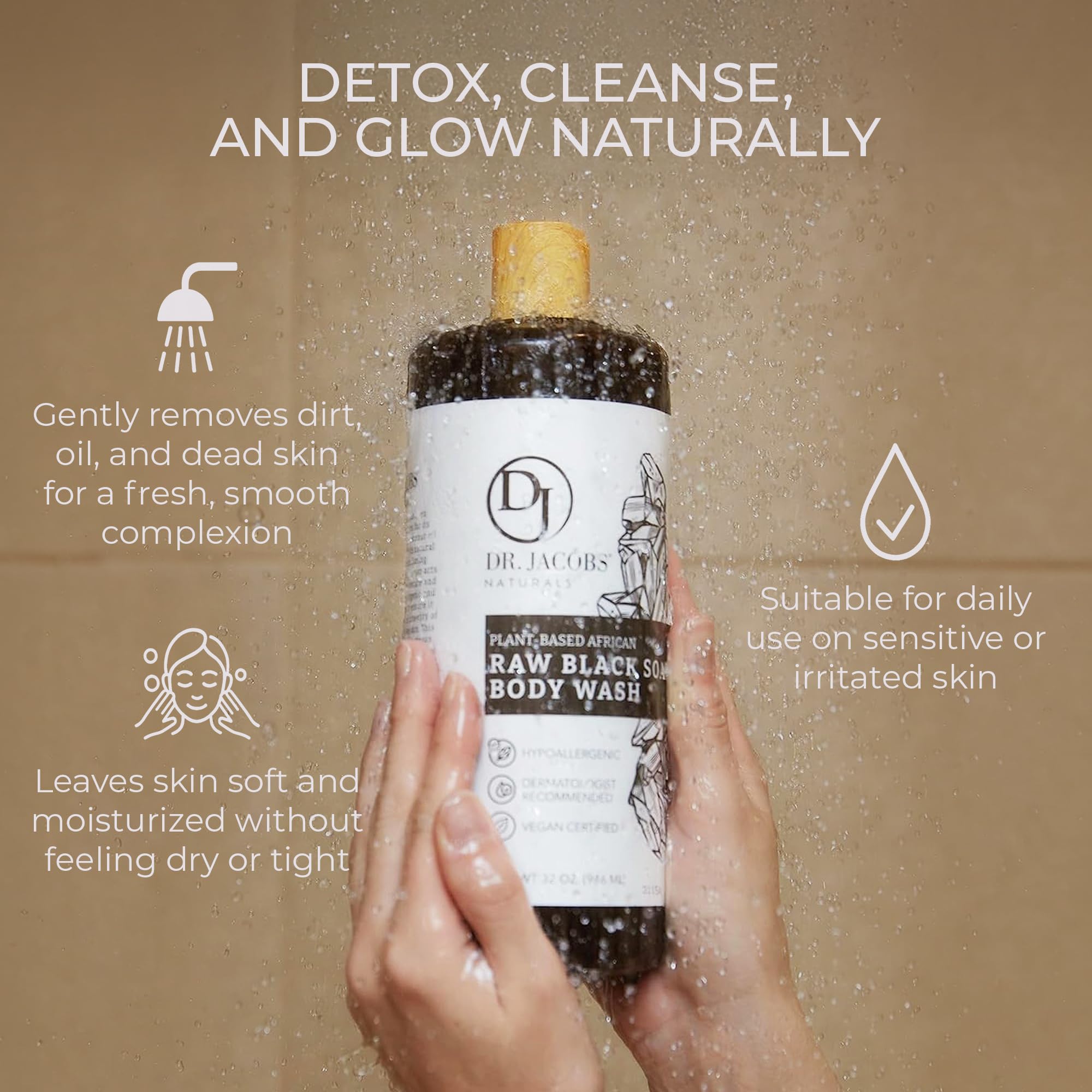 DR.JACOBS NATURALS Authentic African Black Soap – All-In-One Cleanser for Face, Body, Hair & Shave | Shea Butter & Aloe | 16oz 2pk