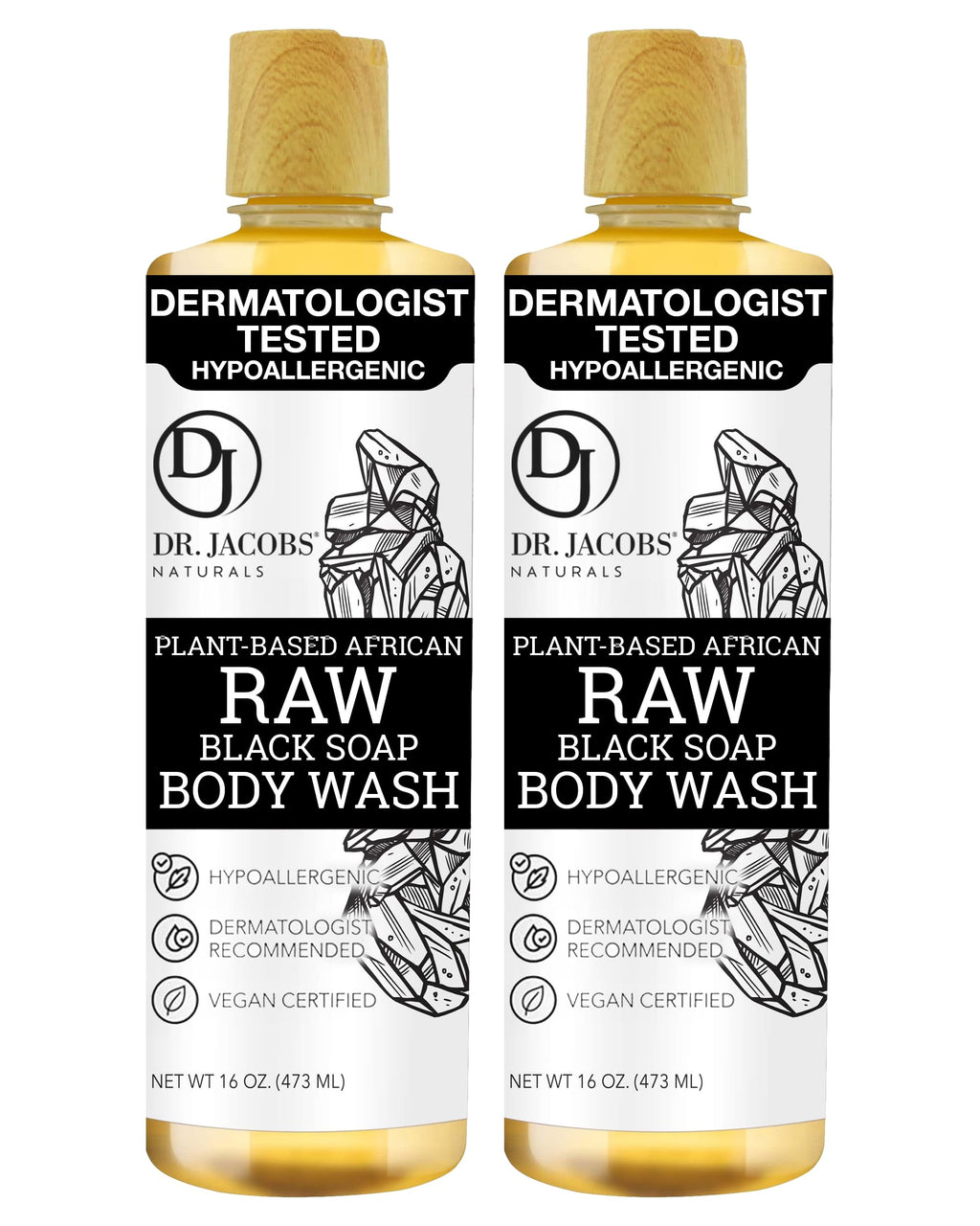 DR.JACOBS NATURALS Authentic African Black Soap – All-In-One Cleanser for Face, Body, Hair & Shave | Shea Butter & Aloe | 16oz 2pk