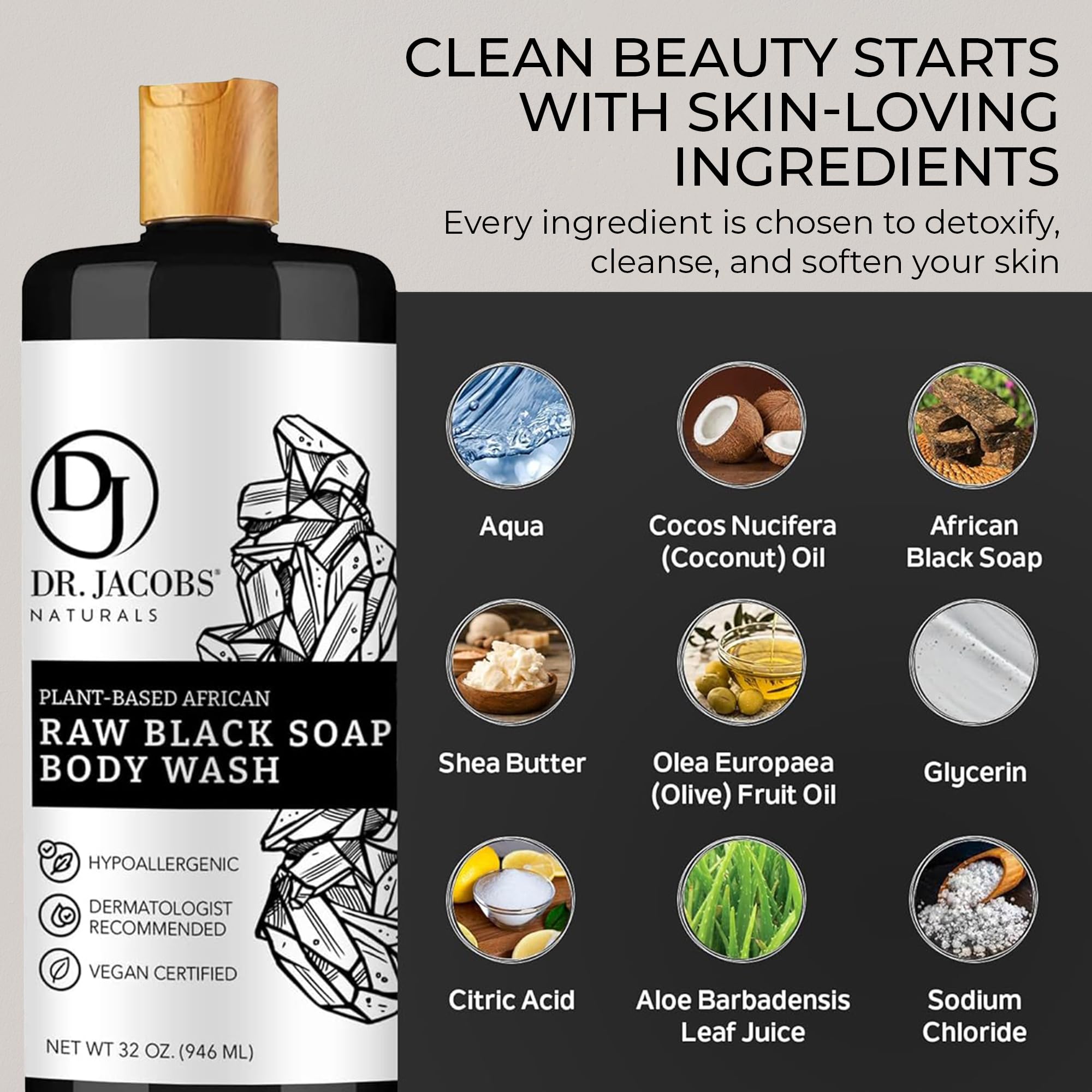 DR.JACOBS NATURALS Authentic African Black Soap – All-In-One Cleanser for Face, Body, Hair & Shave | Shea Butter & Aloe | 16oz 2pk
