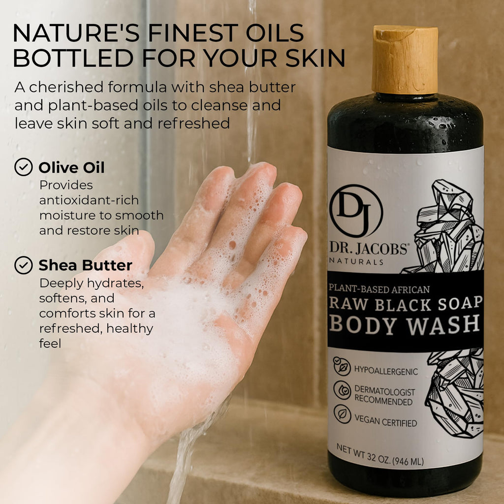 DR.JACOBS NATURALS Authentic African Black Soap – All-In-One Cleanser for Face, Body, Hair & Shave | Shea Butter & Aloe | 16oz 2pk
