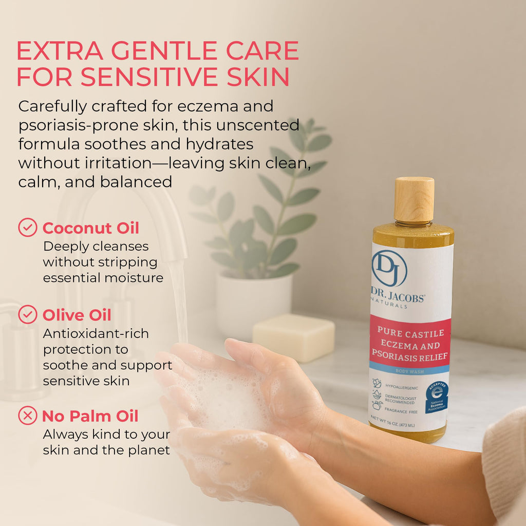 Dr. Jacobs Naturals Hypoallergenic Castile Soap – Fragrance-Free, Sensitive Skin Body Wash (16oz, 2PK)