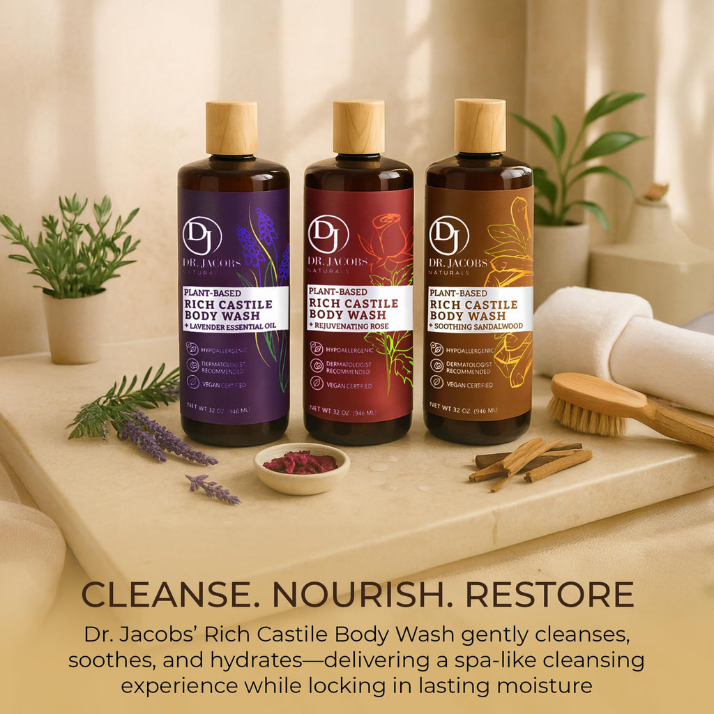 DR.JACOBS NATURALS Castile Sandalwood Body Wash – Plant-Based Hydration for Dry & Sensitive Skin | 32 oz Pump