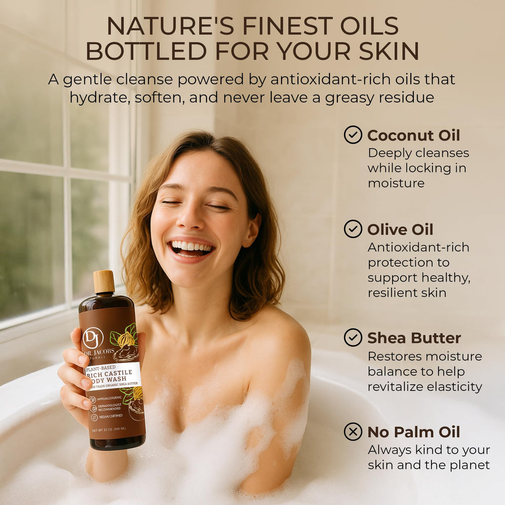 DR. JACOBS NATURALS Castile Shea Butter Body Wash | Gentle Hydration for Dry, Sensitive Skin – 32 oz