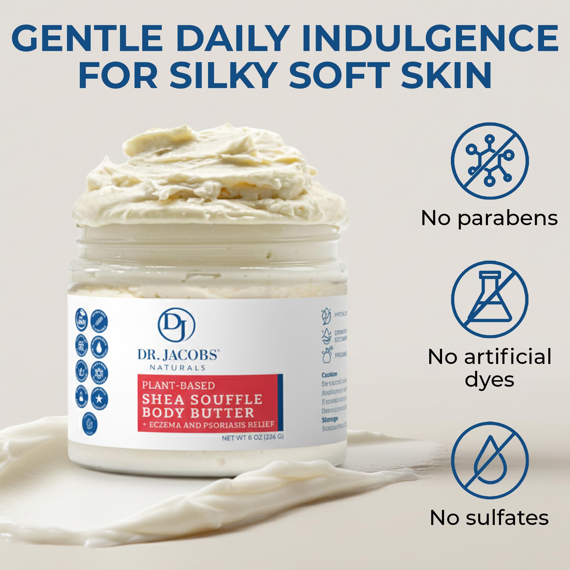 Dr. Jacobs Naturals Shea Soufflé Body Butter – Unscented, Lightweight Hydration