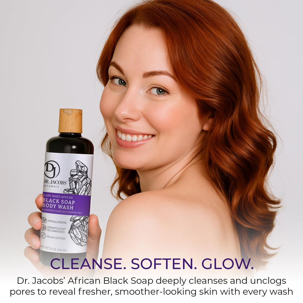 Dr Jacobs Naturals African Black Liquid Soap with Lavender & Sage – All-In-One Cleanser (2pk 16oz)