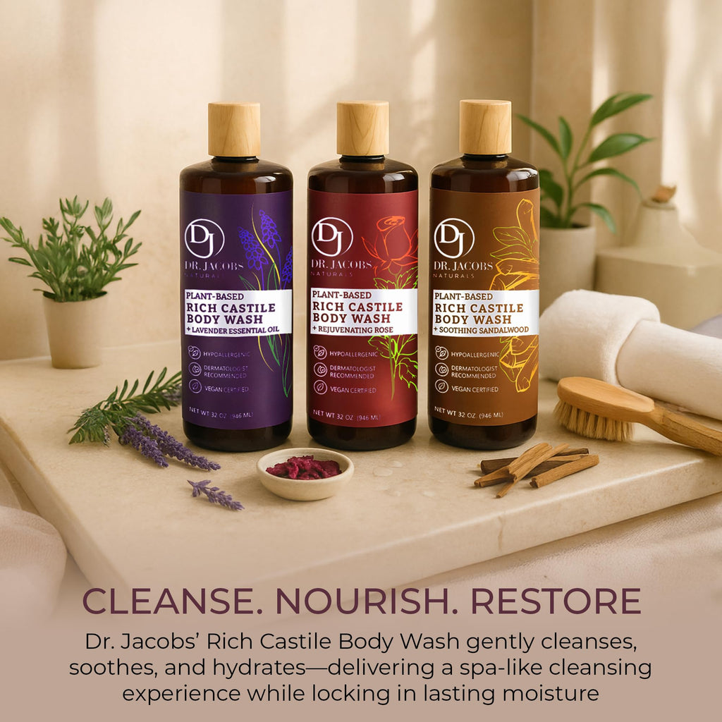 DR.JACOBS NATURALS Pure Castile Soap Rose – Plant-Based Body Wash (32 oz, Pack of 3)