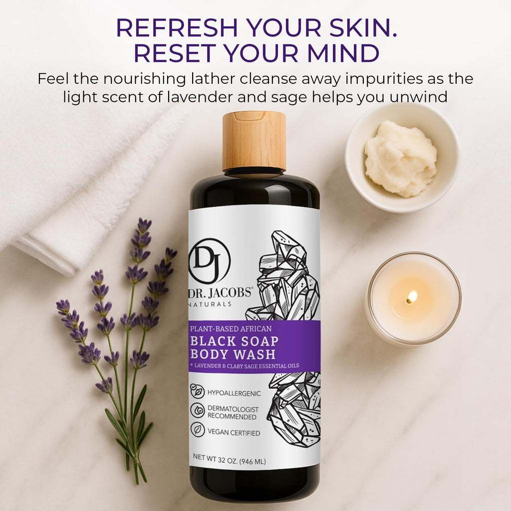 Dr Jacobs Naturals African Black Liquid Soap with Lavender & Sage – All-In-One Cleanser (2pk 16oz)