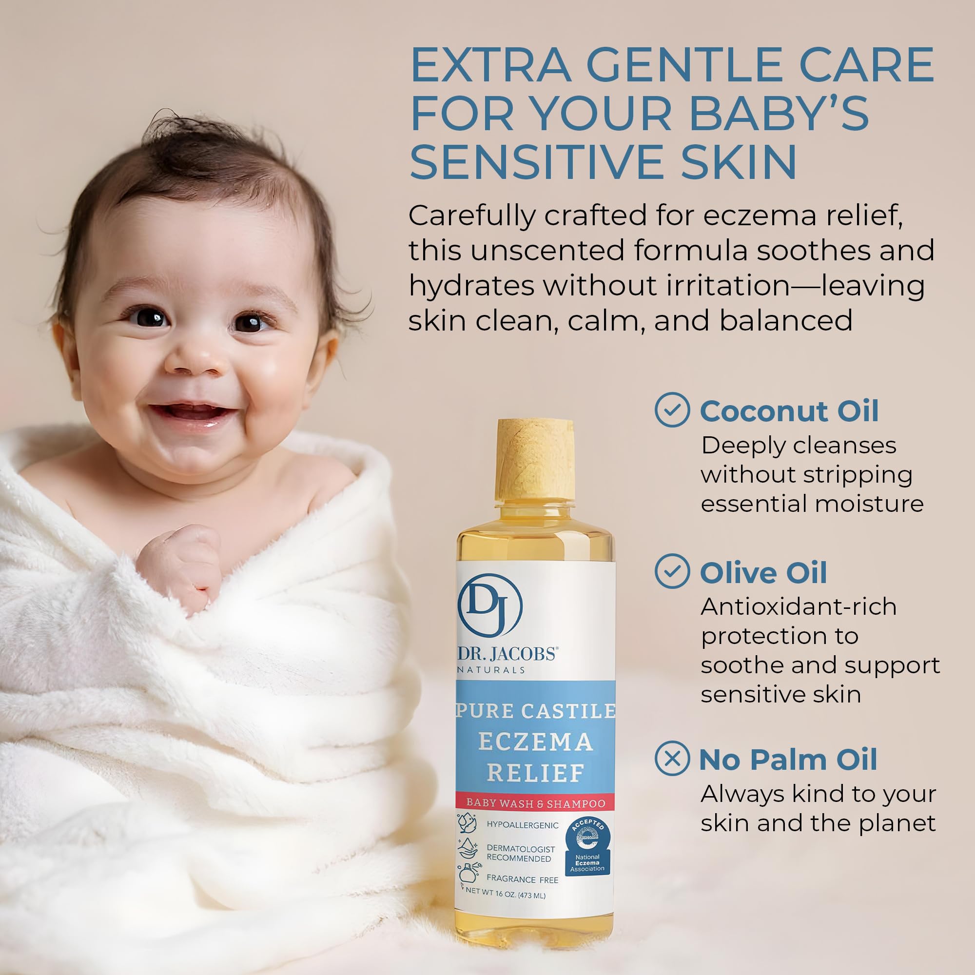 DR.JACOBS NATURALS Pure Castile Baby Wash – Gentle, Fragrance-Free for Sensitive Skin (16 oz)