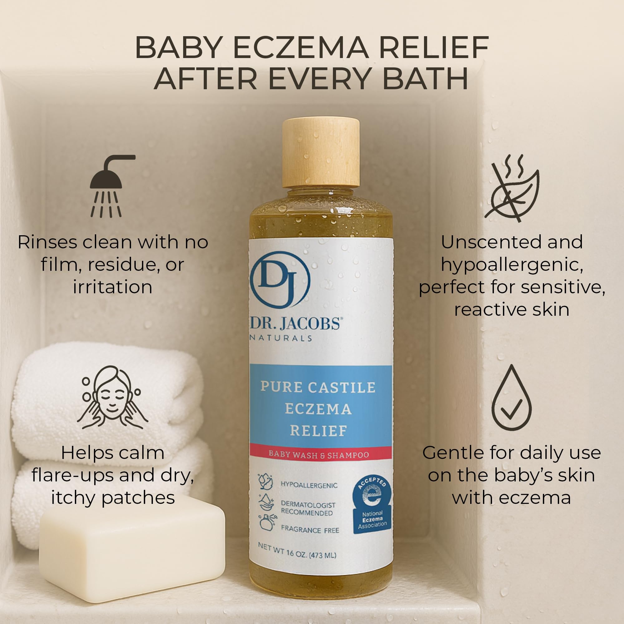 DR.JACOBS NATURALS Pure Castile Baby Wash – Gentle, Fragrance-Free for Sensitive Skin (16 oz)