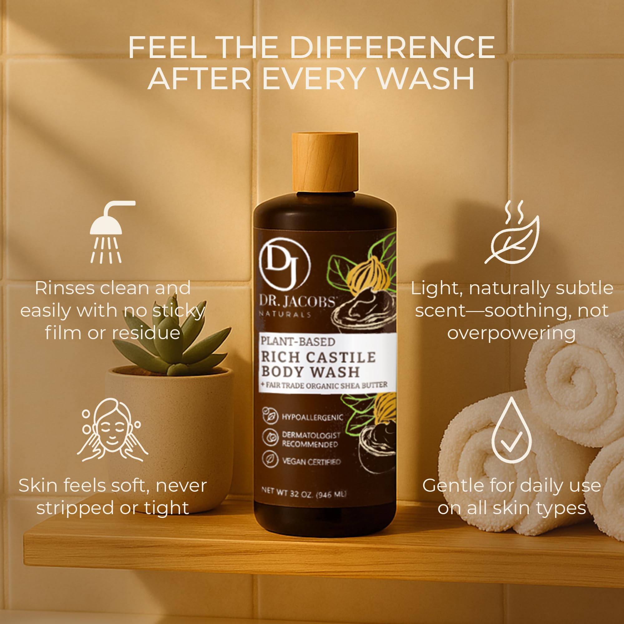 Dr. Jacobs Naturals Pure Castile Soap Liquid Body Wash Sandalwood – Plant-Based with Aloe Vera & Vitamin E, 16 oz