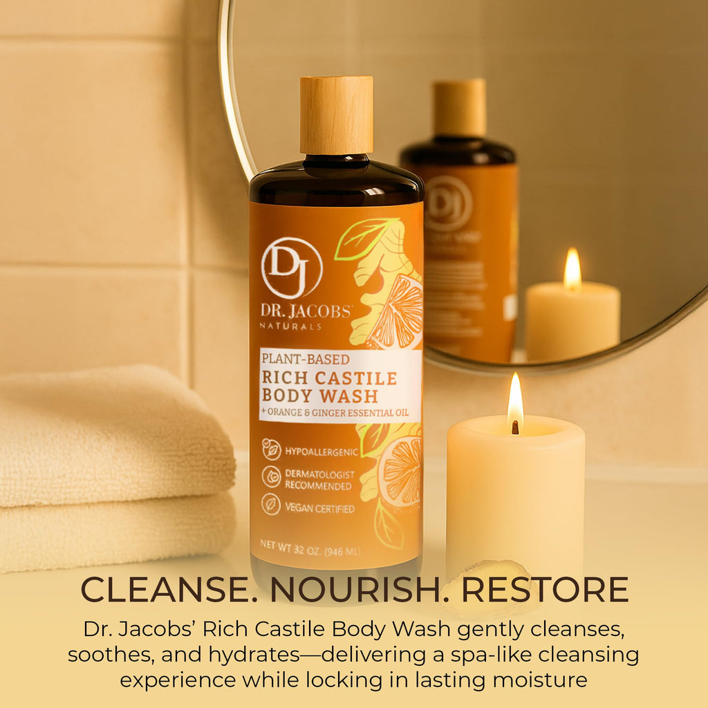 Dr. Jacobs Naturals Pure Castile Soap - Orange & Ginger Body Wash, Plant-Based, 32 oz (2-pack)