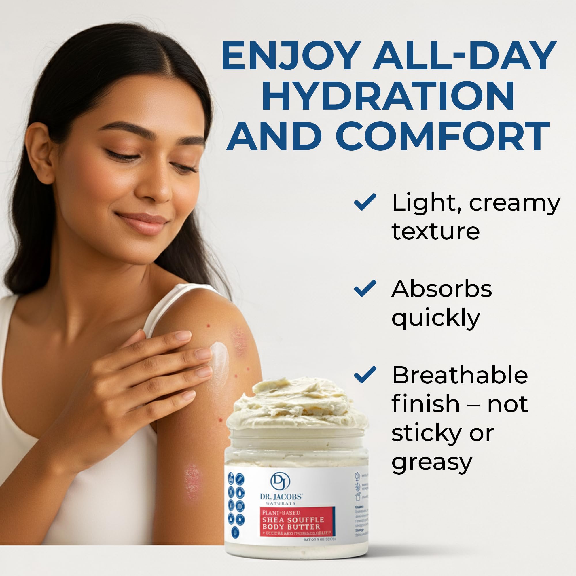 Dr. Jacobs Naturals Shea Soufflé Body Butter – Unscented, Lightweight Hydration