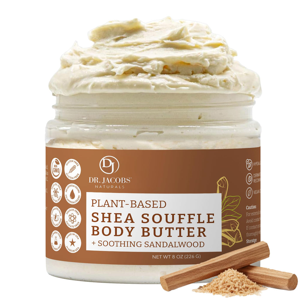 Dr. Jacobs Naturals Shea Soufflé Body Butter – Lightweight, Non-Greasy Moisturizer with Sandalwood