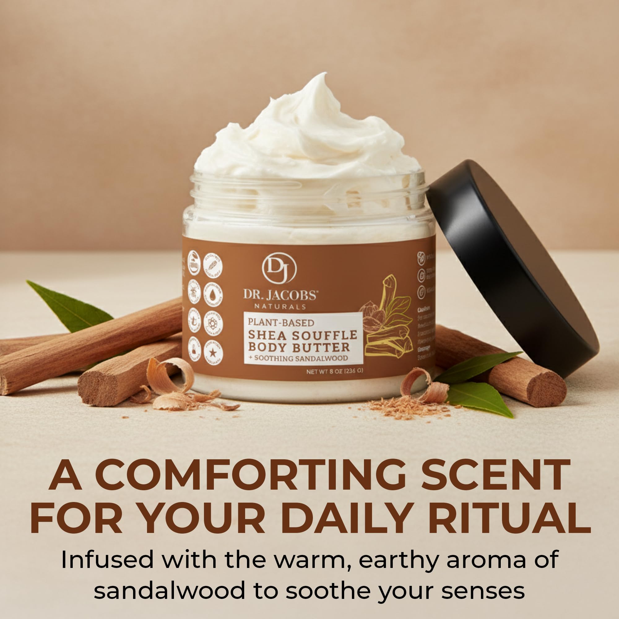 Dr. Jacobs Naturals Shea Soufflé Body Butter – Lightweight, Non-Greasy Moisturizer with Sandalwood