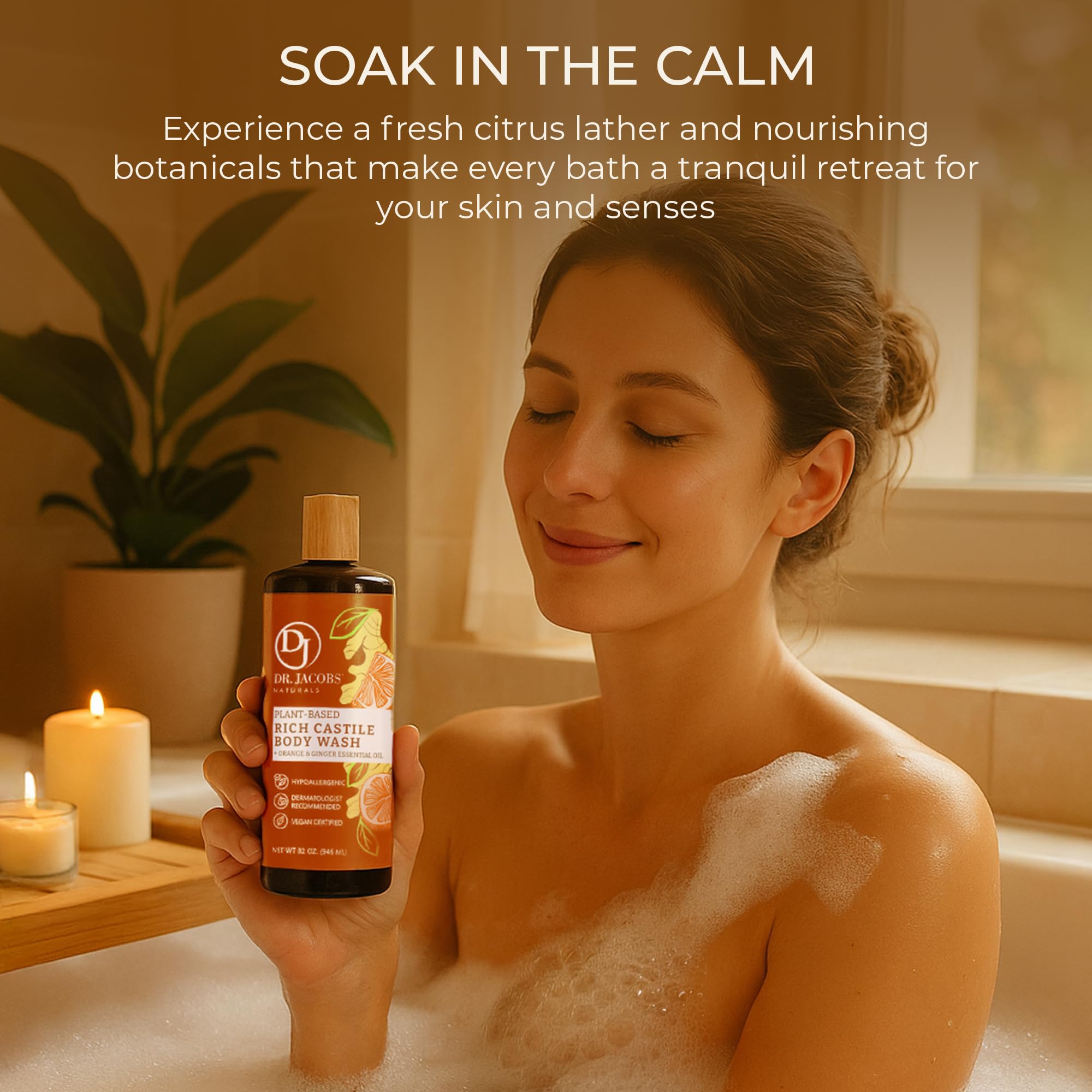 Dr. Jacobs Naturals Pure Castile Soap - Orange & Ginger Body Wash, Plant-Based, 32 oz (2-pack)