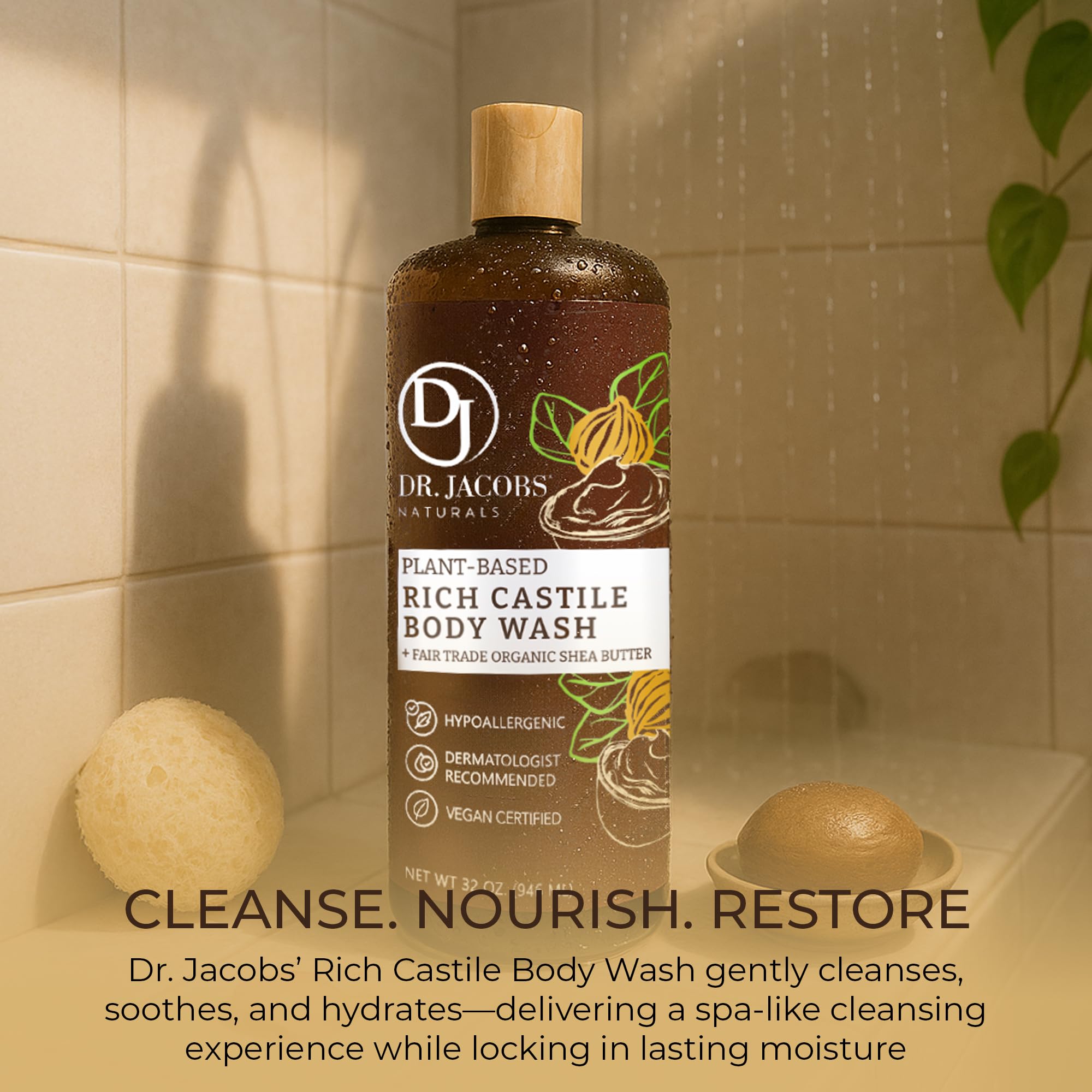 Dr. Jacobs Naturals Pure Castile Soap Body Wash – Shea Butter, Aloe Vera & Vitamin E – 32 oz (Pack of 3) – Made in USA