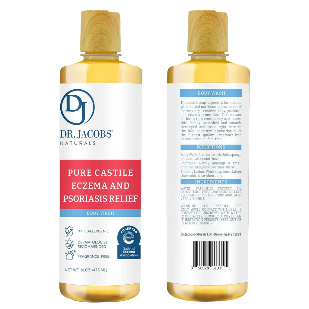 Dr. Jacobs Naturals Hypoallergenic Castile Soap – Fragrance-Free, Sensitive Skin Body Wash (16oz, 2PK)