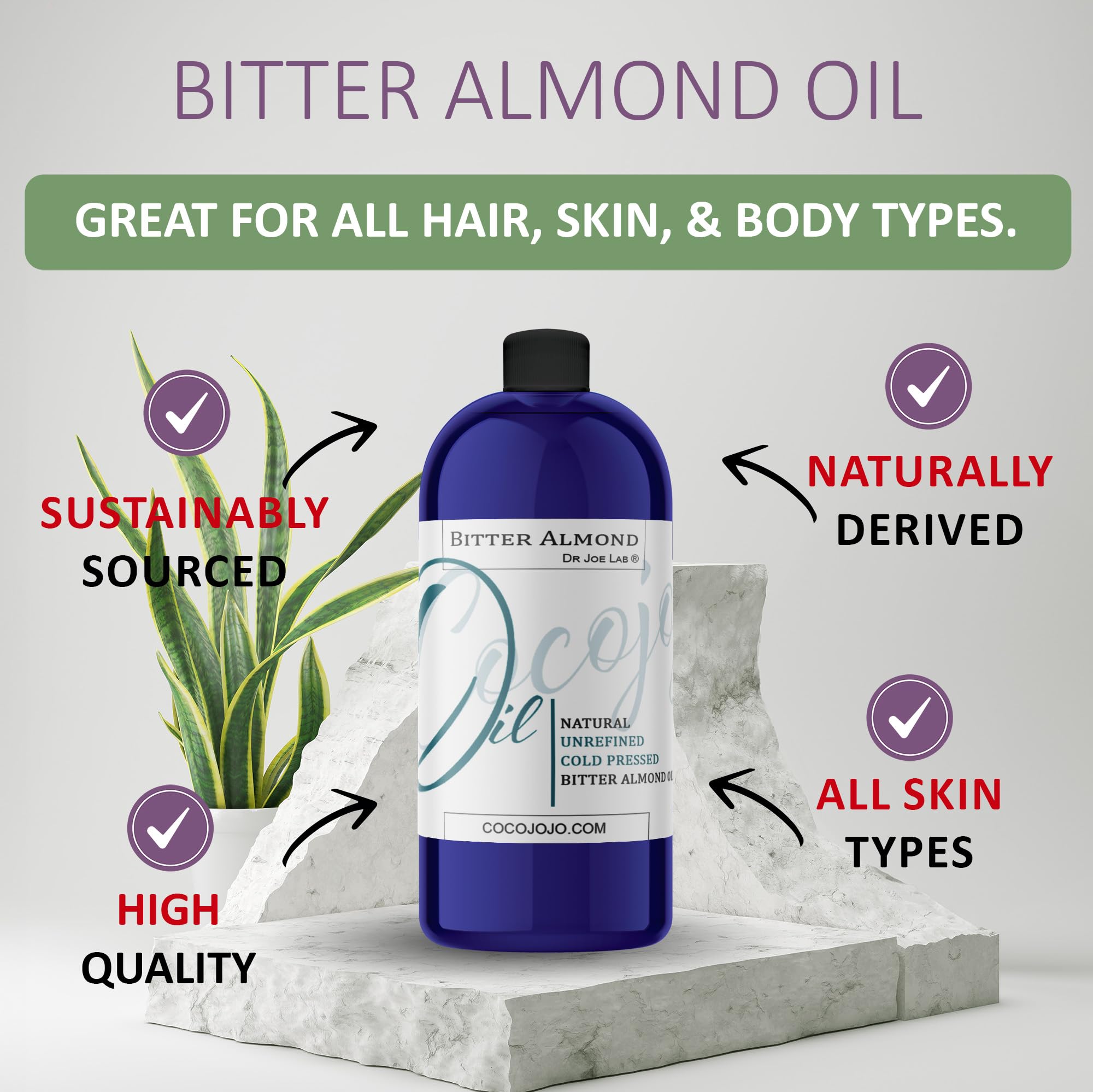 Dr Joe Lab Bitter Almond Oil – 32 oz Pure Unrefined Cold-Pressed Carrier Oil