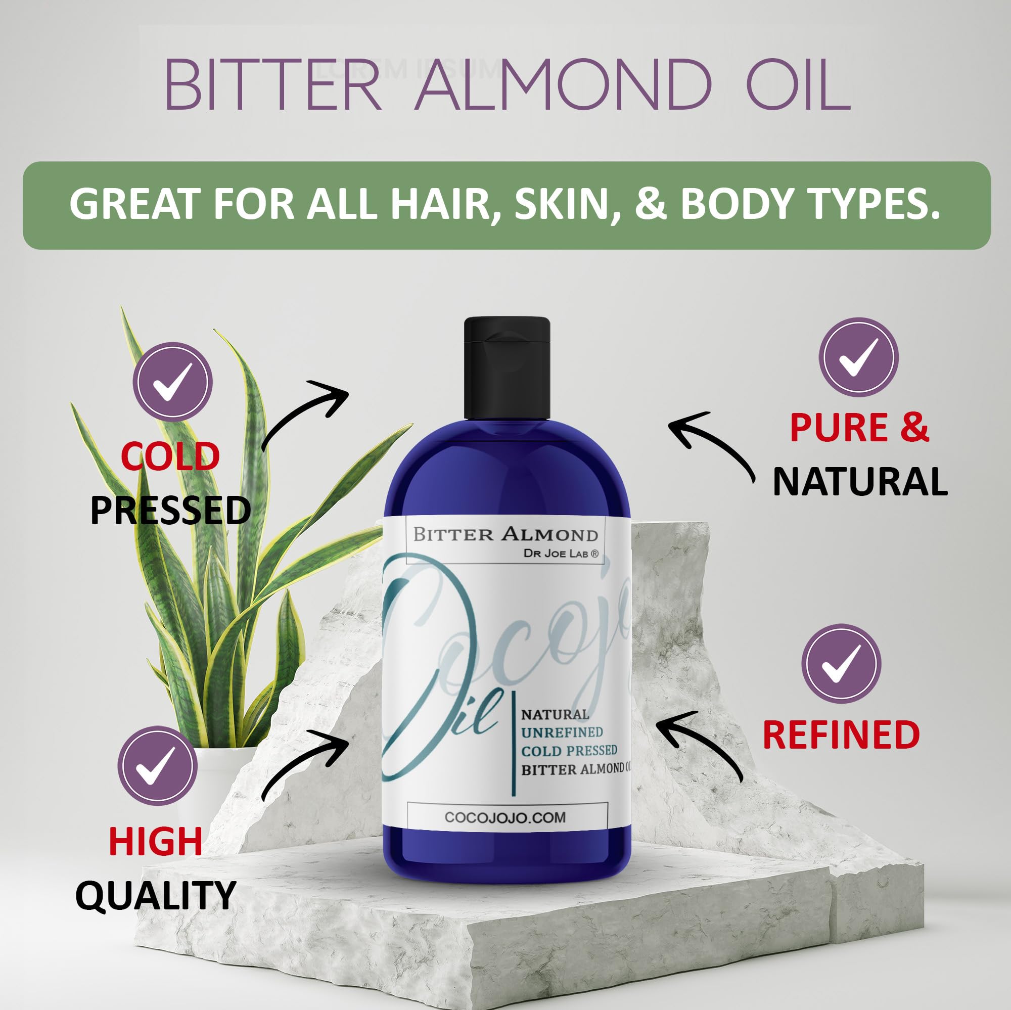 Dr Joe Lab Bitter Almond Oil – Pure Cold-Pressed 8 oz, All-Natural & Multi-Use
