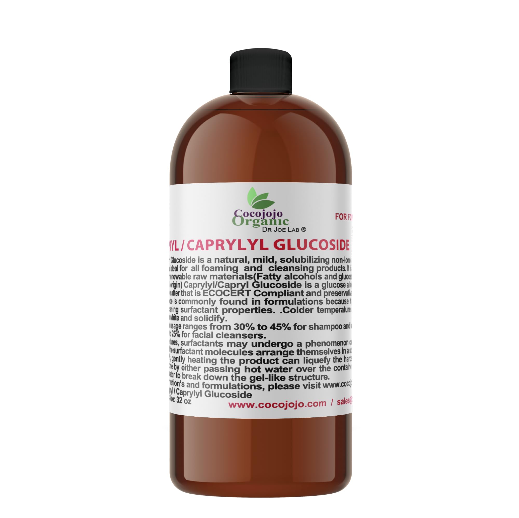 Dr Joe Lab Capryl Glucoside Liquid Surfactant – Plant-Derived Foaming Surfactant for DIY Skincare (32 oz) | COCOJOJO
