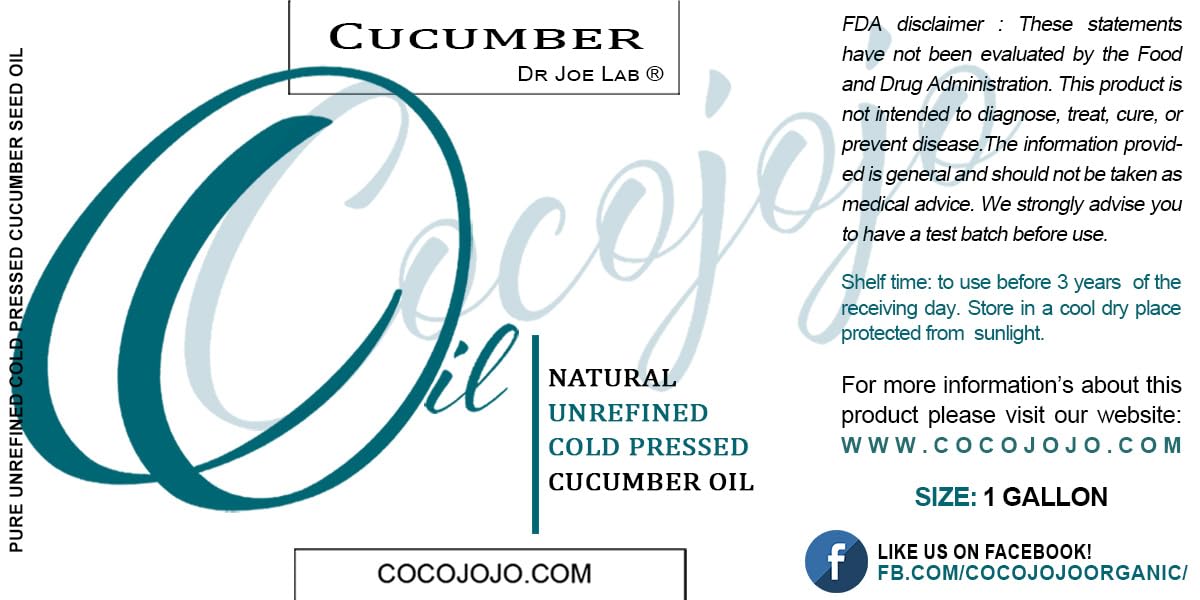 Dr Joe Lab Cucumber Seed Oil – Pure Cold-Pressed Virgin Carrier Oil for Skin, Hair, Nails & Beard (1 Gallon)