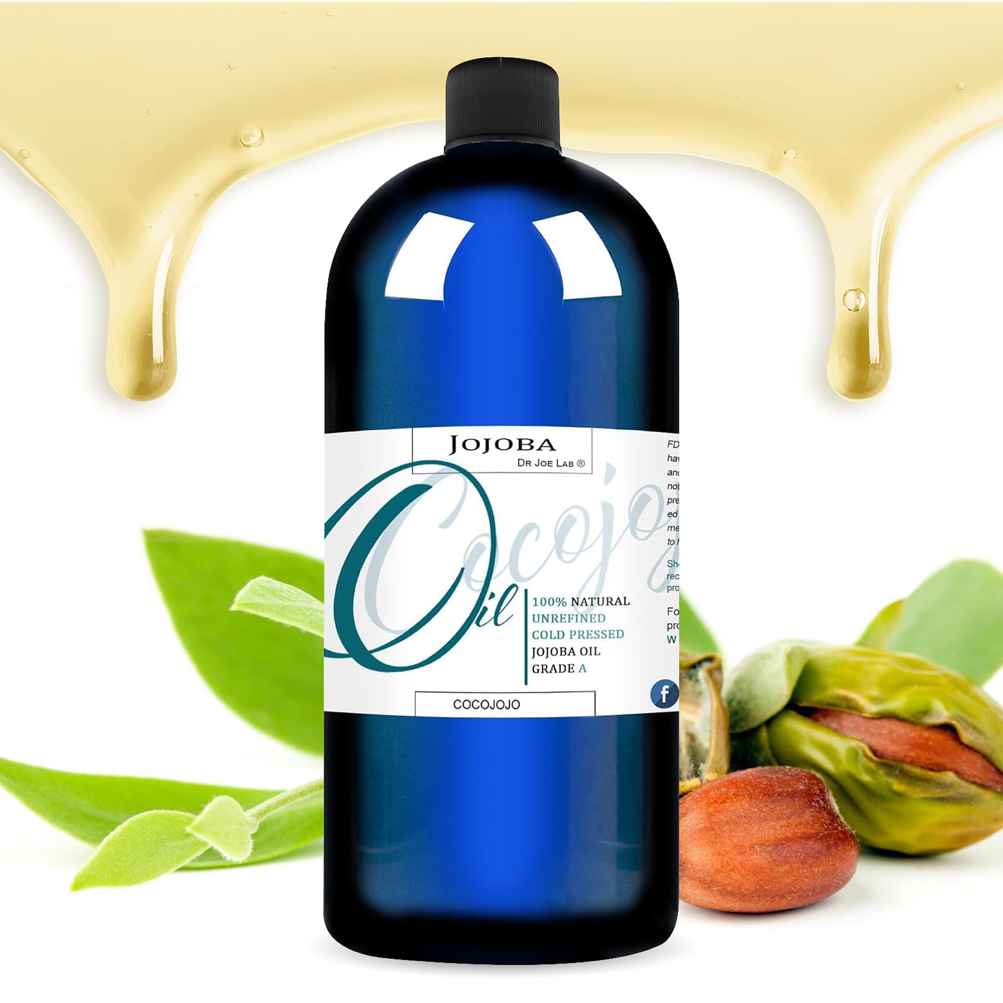 Dr Joe Lab Organic Jojoba Oil – Cold-Pressed 32oz for Hair & Skin