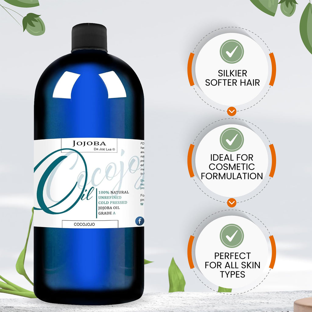 Dr Joe Lab Organic Jojoba Oil – Cold-Pressed 32oz for Hair & Skin