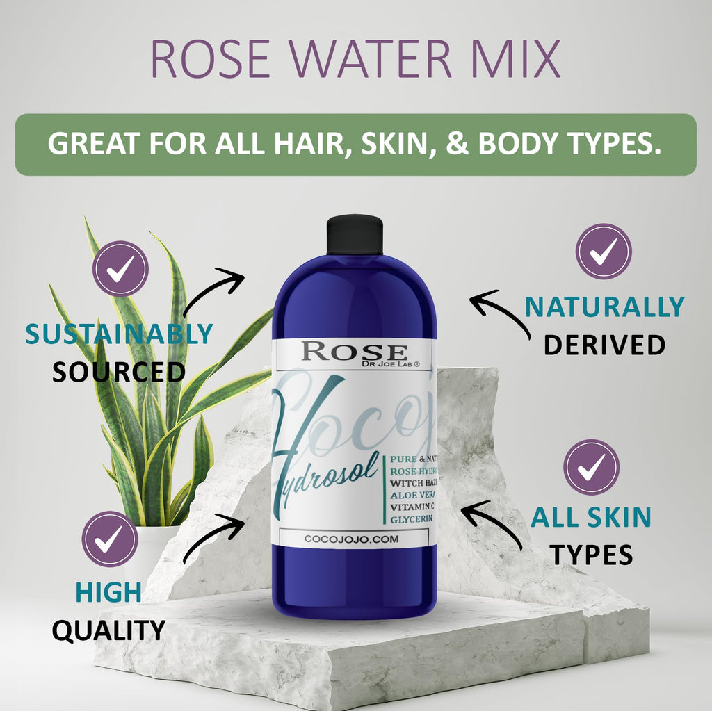 Dr Joe Lab Rose Water Hydrosol – Glycerin, Aloe Vera, Vitamin C & Witch Hazel (32 oz)