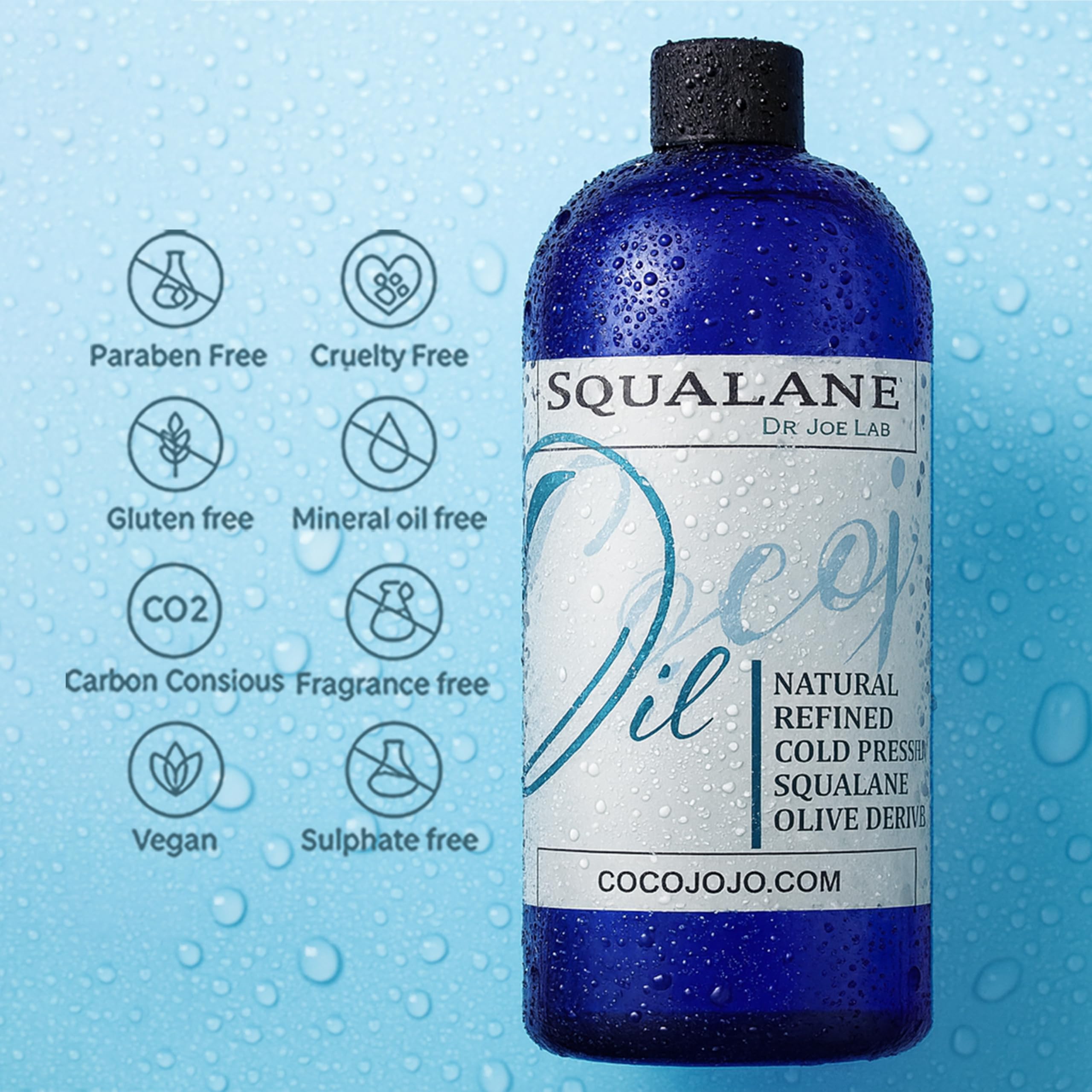 Dr Joe Lab Squalane Oil – Pure Plant-Derived Olive Squalane, Vegan, Cold-Pressed, 16 oz