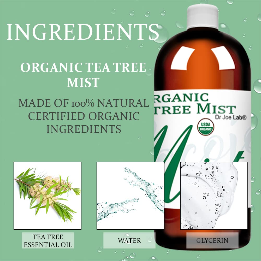 Dr Joe Lab Organic Tea Tree Mist for Skincare – USDA Certified, Face Spray for Sensitive & Dry Skin (32 oz)