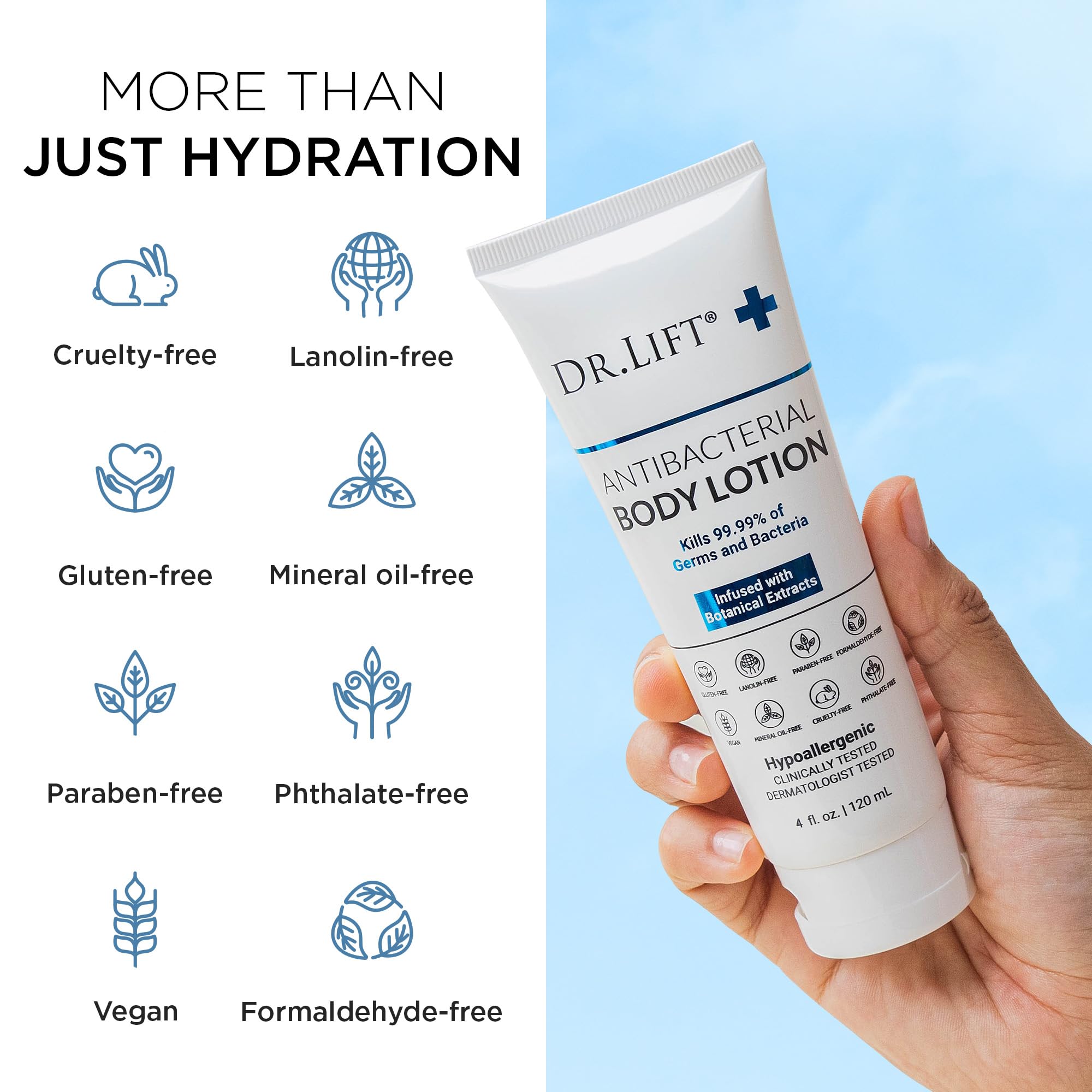 DR. LIFT Antibacterial Body Lotion, 4 oz x 2 Pack – Hydrating Germ-Fighting Moisturizer