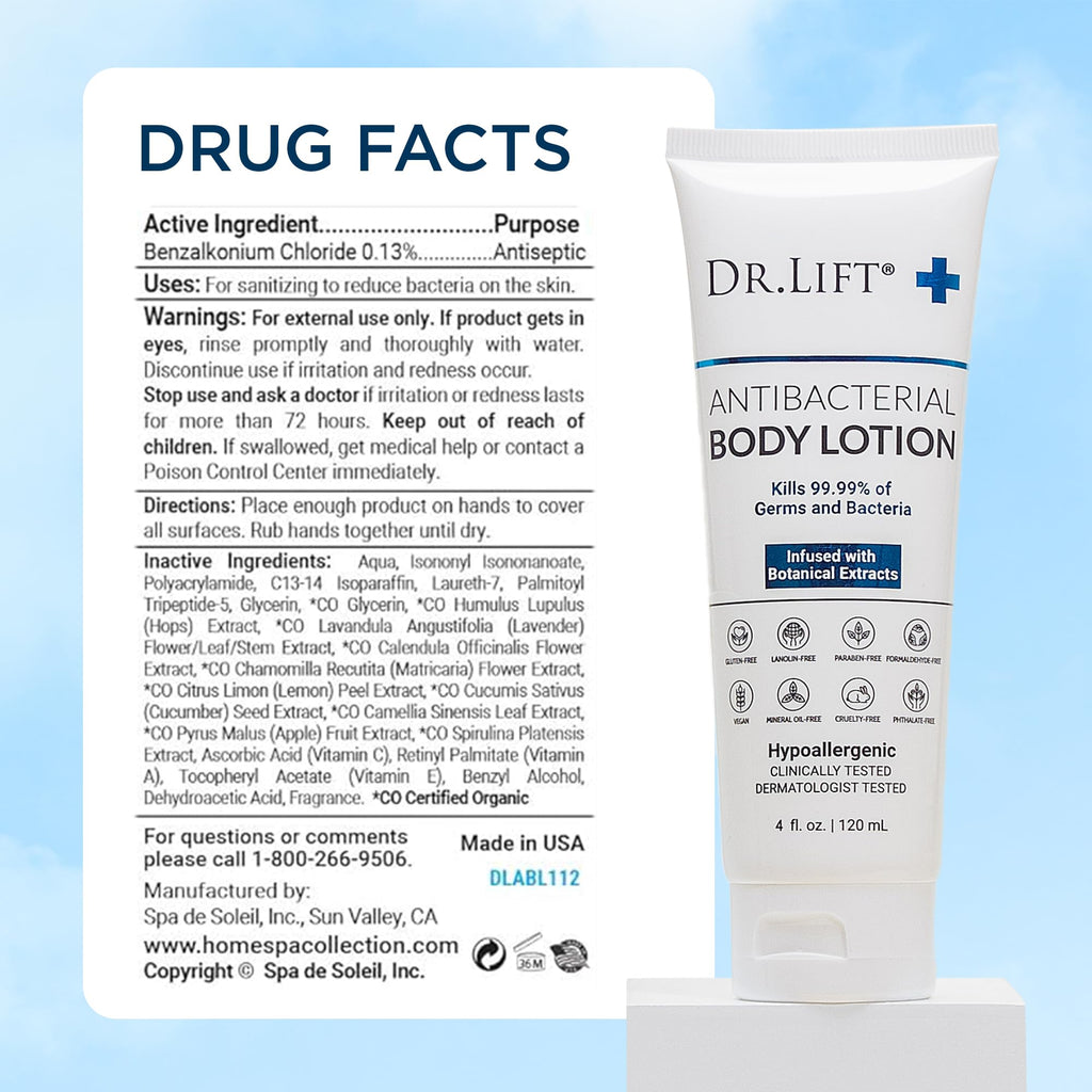 DR. LIFT Antibacterial Body Lotion, 4 oz x 2 Pack – Hydrating Germ-Fighting Moisturizer