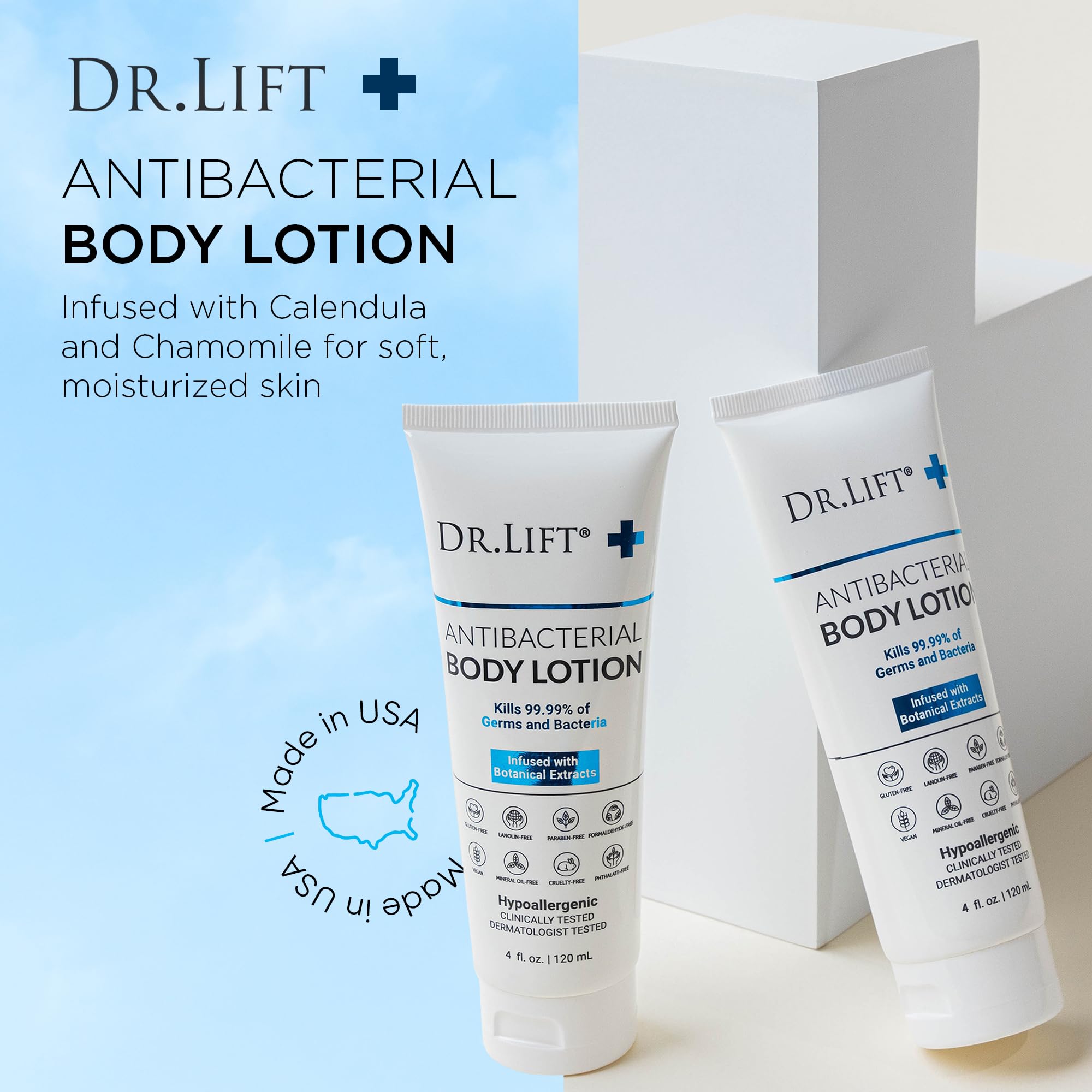 DR. LIFT Antibacterial Body Lotion, 4 oz x 2 Pack – Hydrating Germ-Fighting Moisturizer
