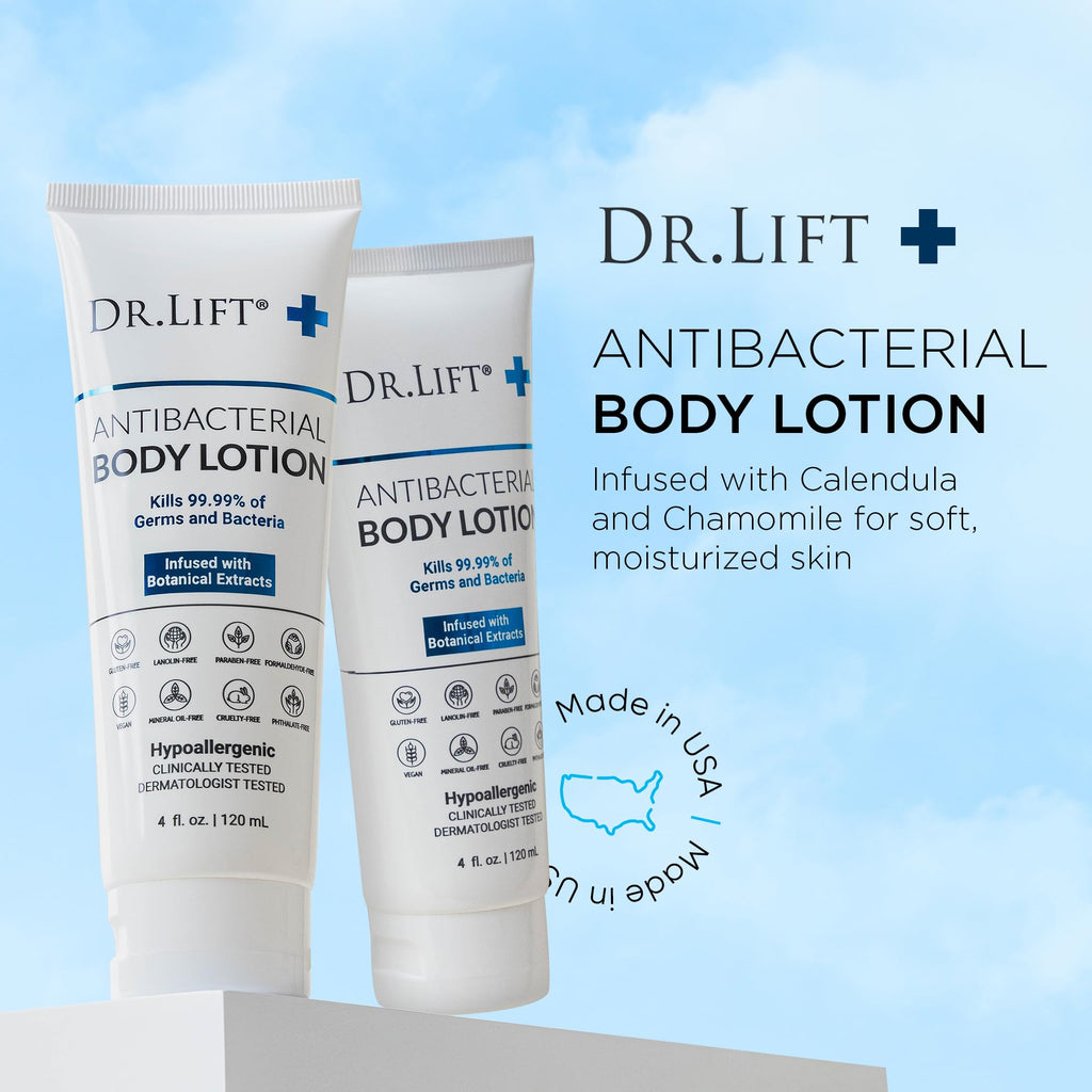 DR. LIFT Antibacterial Body Lotion, 4 oz x 2 Pack – Hydrating Germ-Fighting Moisturizer