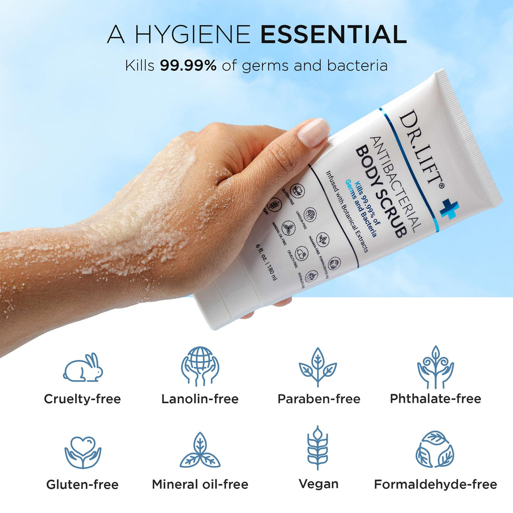 DR. LIFT Antibacterial Body Scrub | Botanical Exfoliating Formula with Lavender & Vitamin E (6 oz)