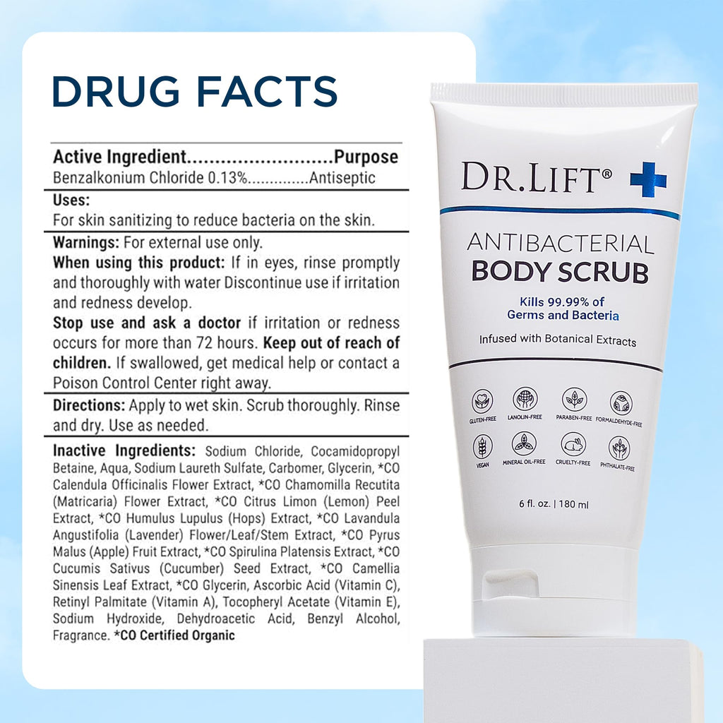DR. LIFT Antibacterial Body Scrub | Botanical Exfoliating Formula with Lavender & Vitamin E (6 oz)
