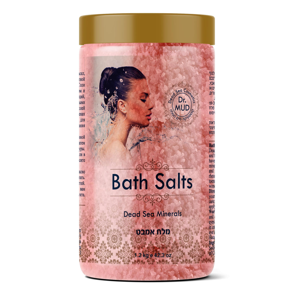 DR.MUD Dead Sea Salt Bath Soak with Rose – 42.3 oz Mineral-Rich Bath Salt