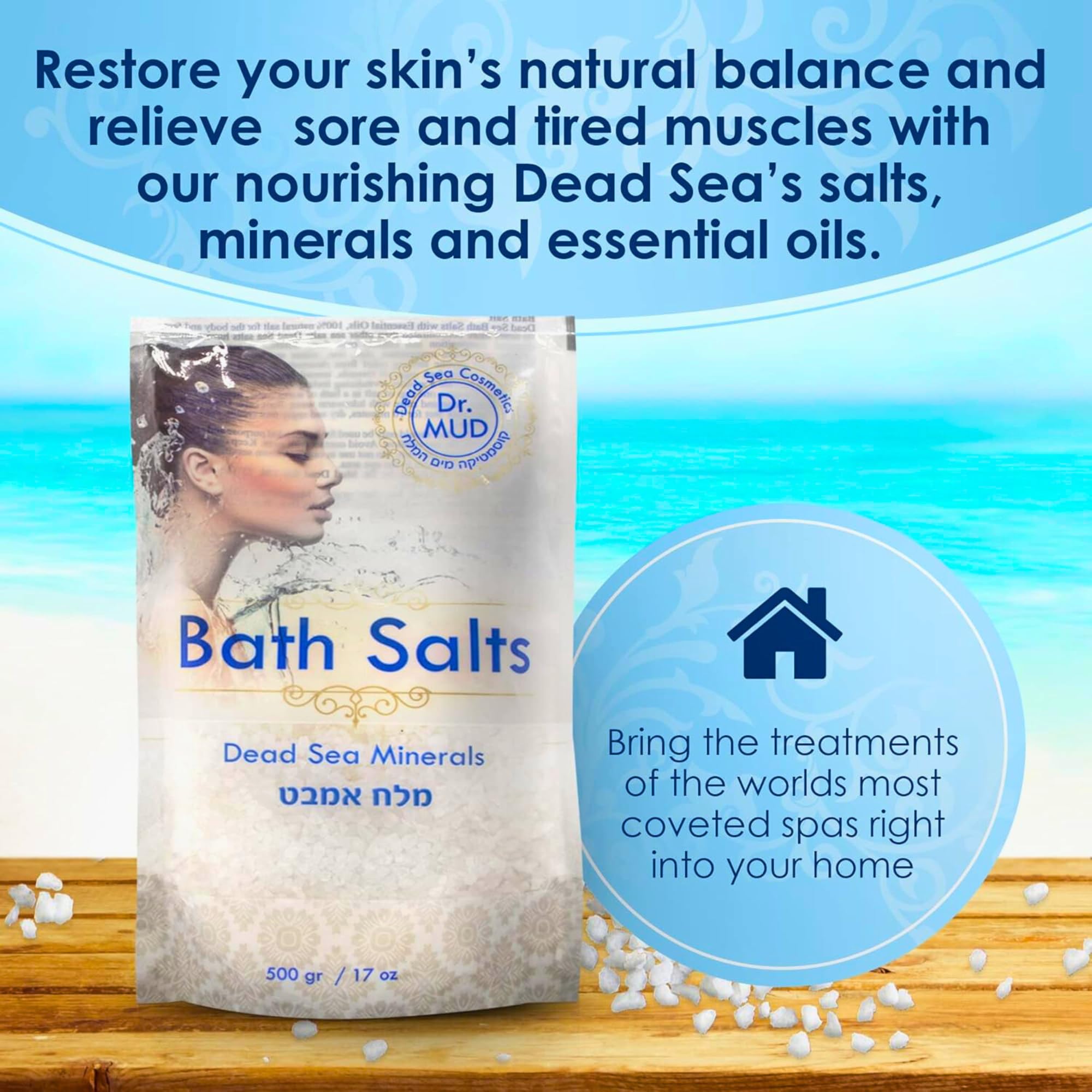 DR.MUD Dead Sea Salt Bath Soak with Rose – 42.3 oz Mineral-Rich Bath Salt