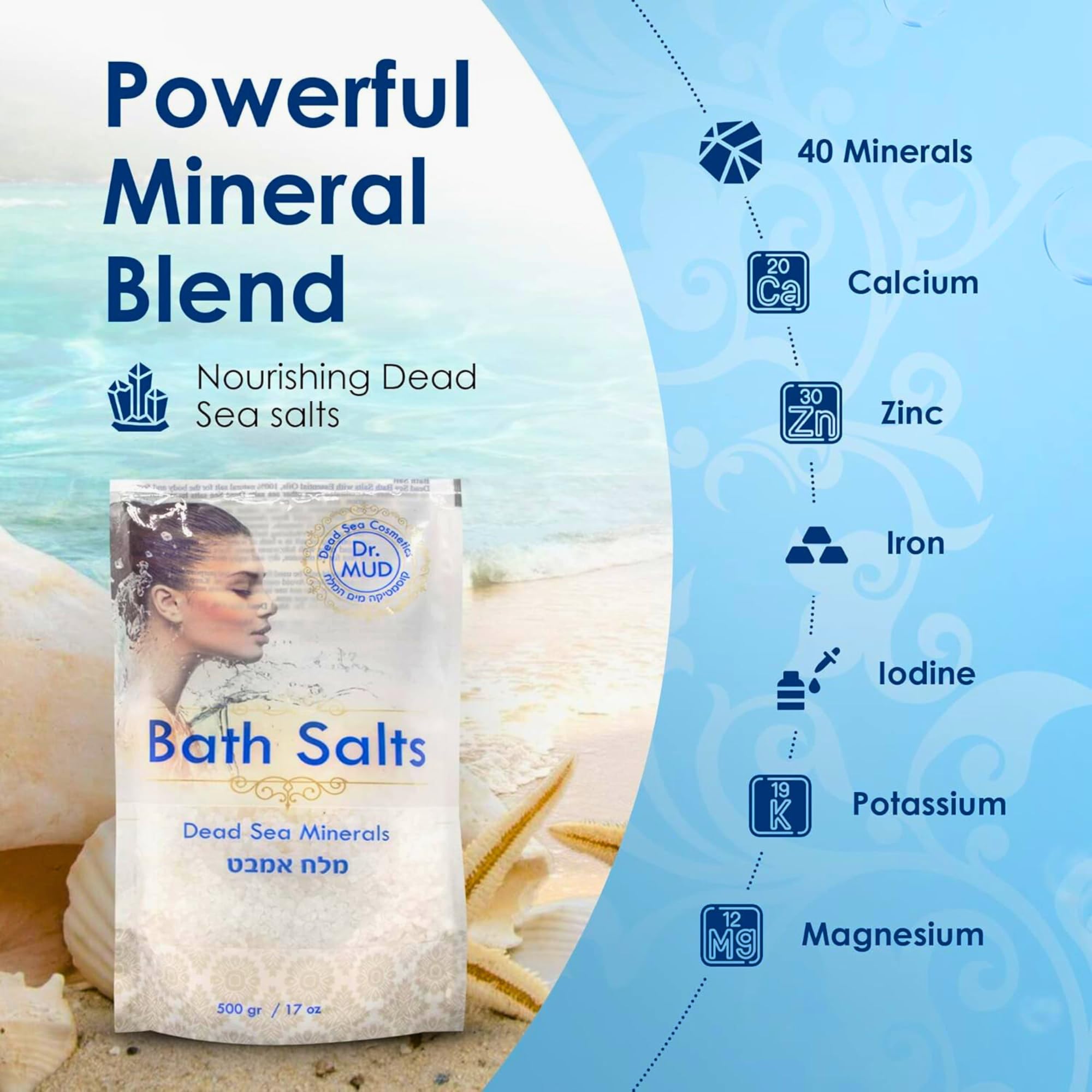 DR.MUD Dead Sea Salt Bath Soak - Mineral-Rich Lavender (42.3 oz)