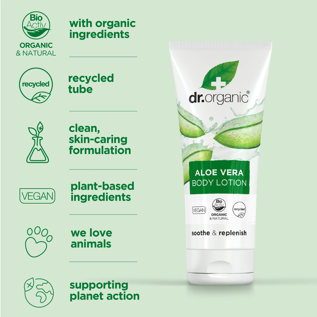 Dr. Organic Aloe Vera Skin Lotion – Bioactive Aloe, Cocoa & Shea Butter, 6.8 fl oz