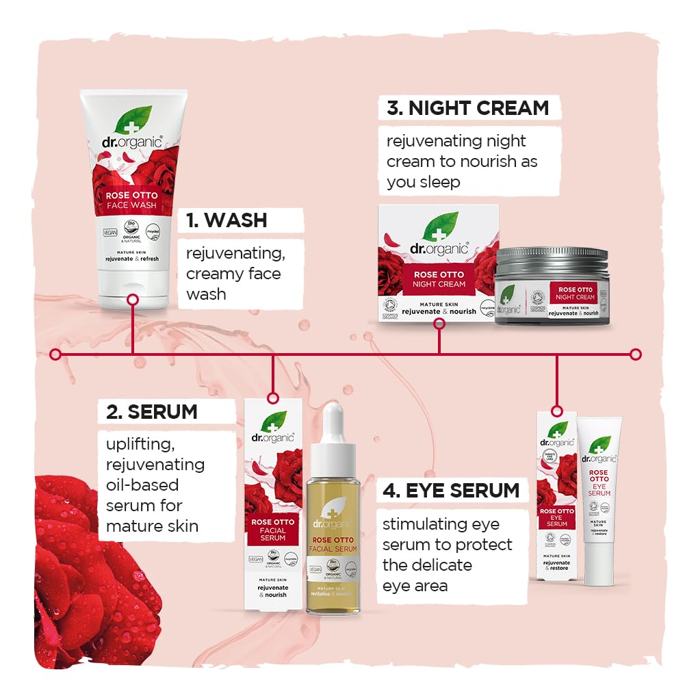 Dr. Organic Rose Otto Night Cream — Organic, Vegan Night Moisturizer for Mature Skin (50 ml)
