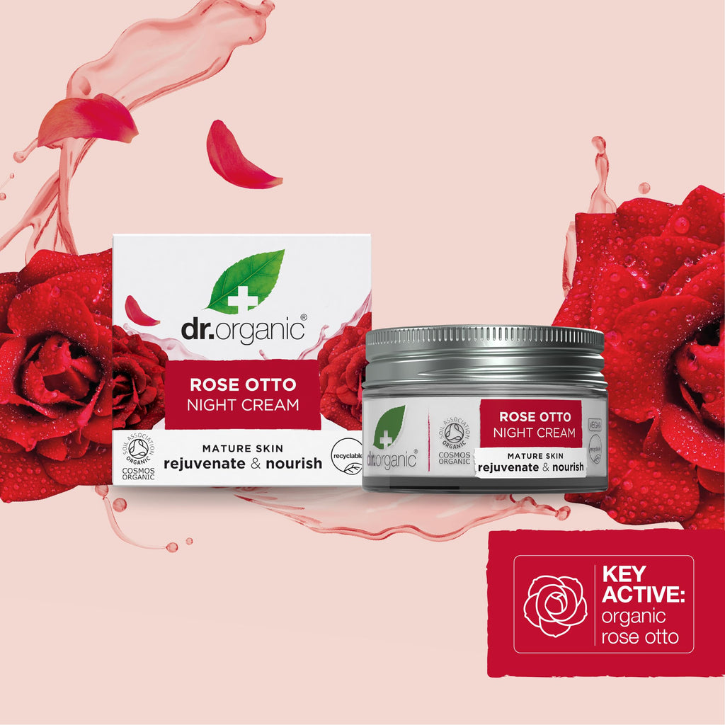 Dr. Organic Rose Otto Night Cream — Organic, Vegan Night Moisturizer for Mature Skin (50 ml)